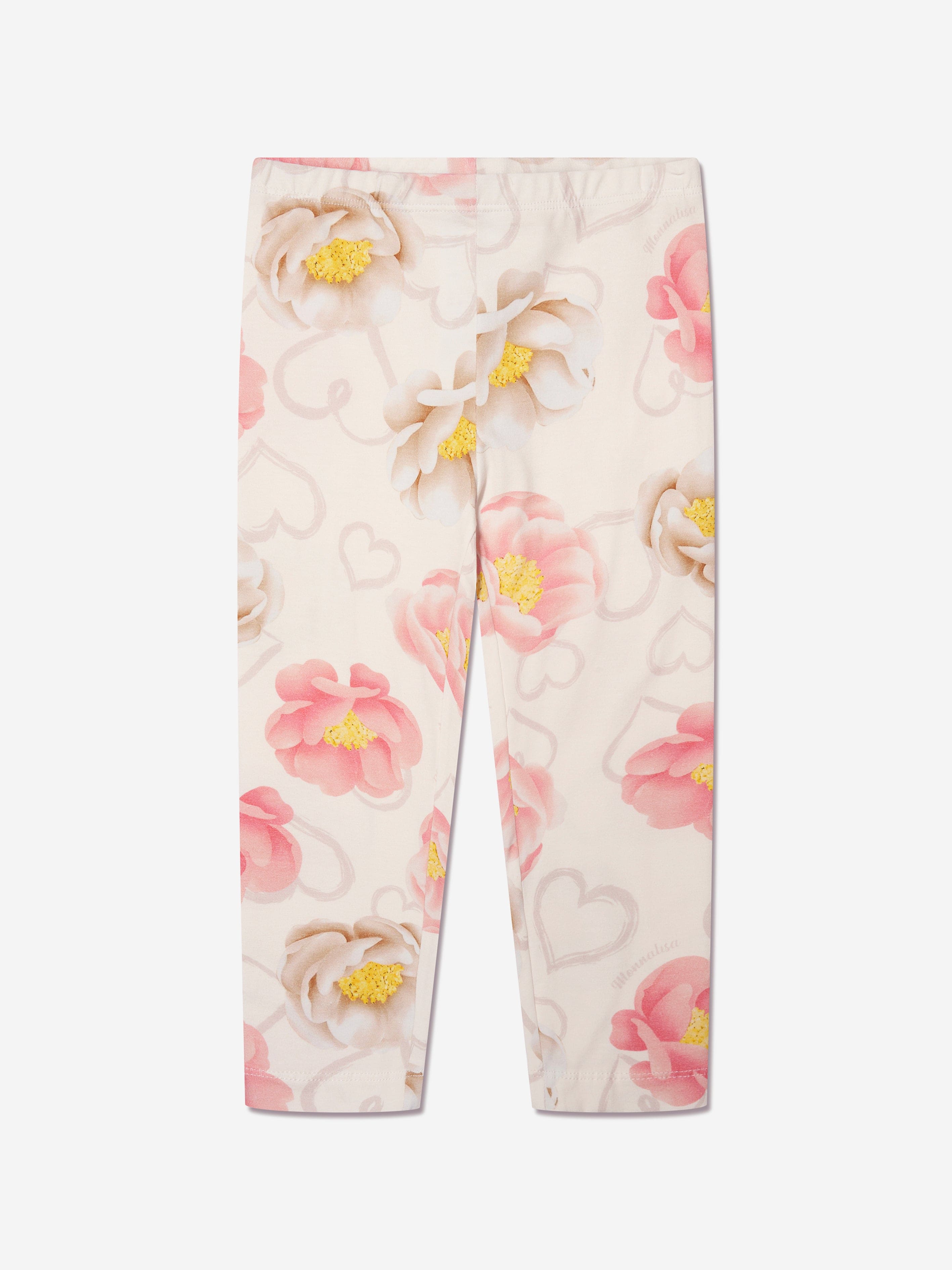 Monnalisa Girls Floral Print Leggings in Ivory