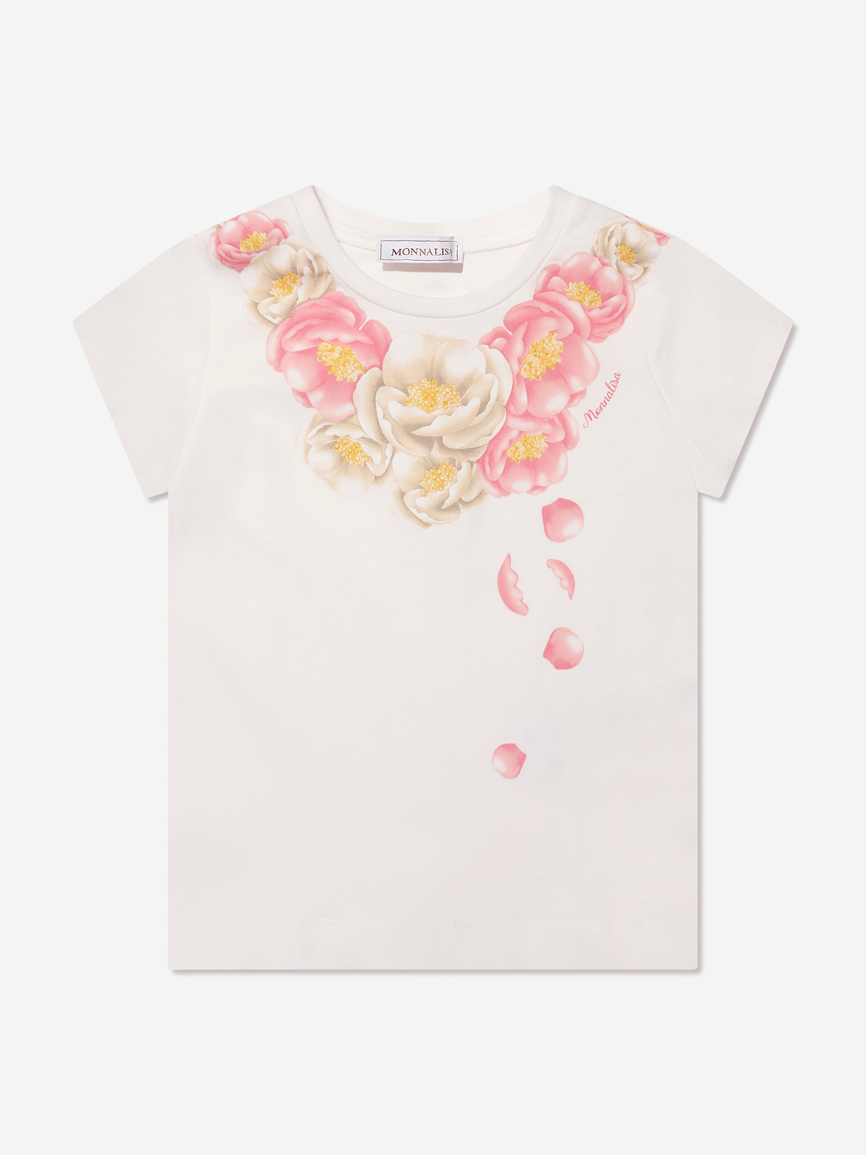 Monnalisa Girls Flower Print T-Shirt in Ivory