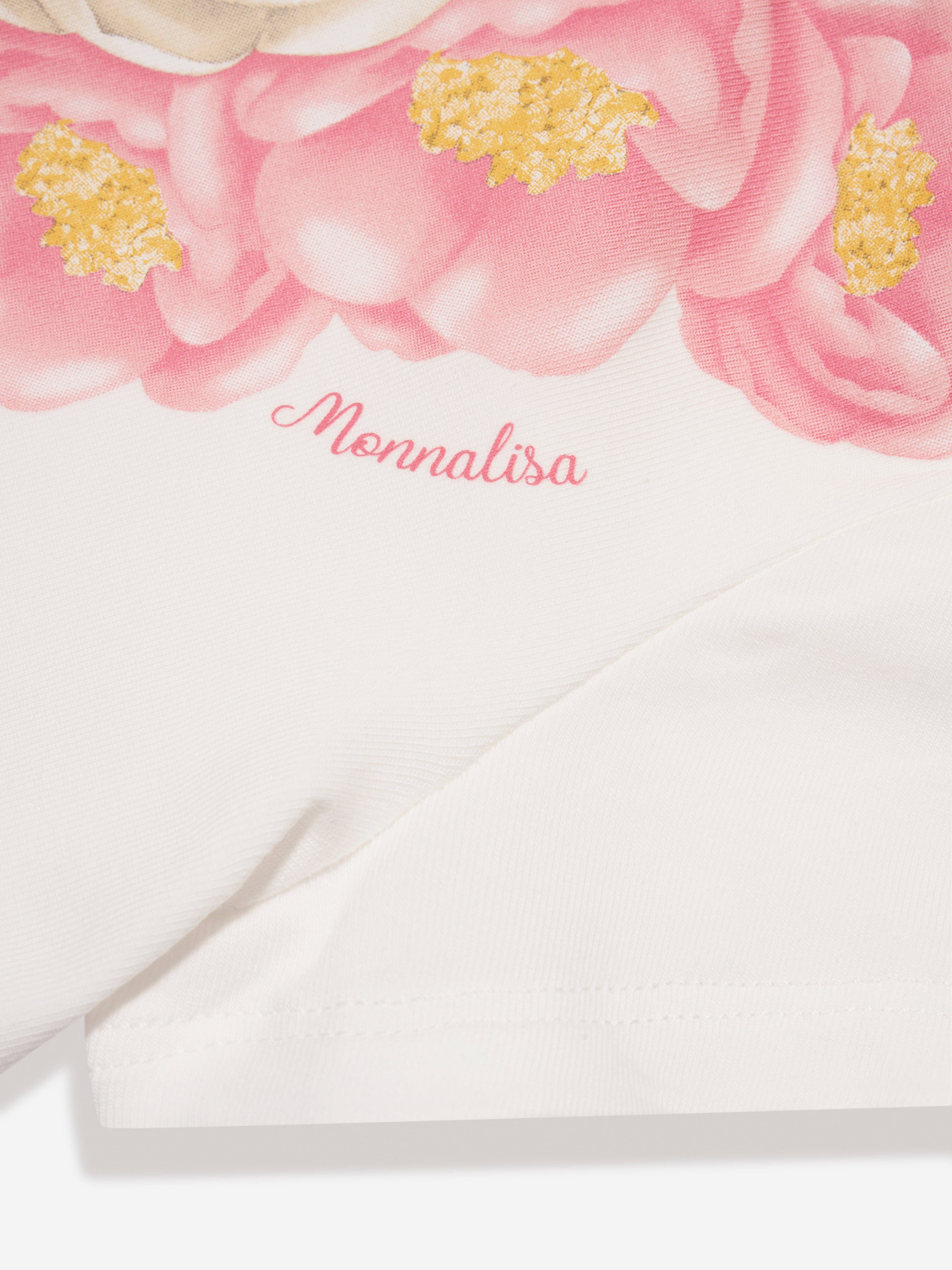 Monnalisa Girls Flower Print T-Shirt in Ivory