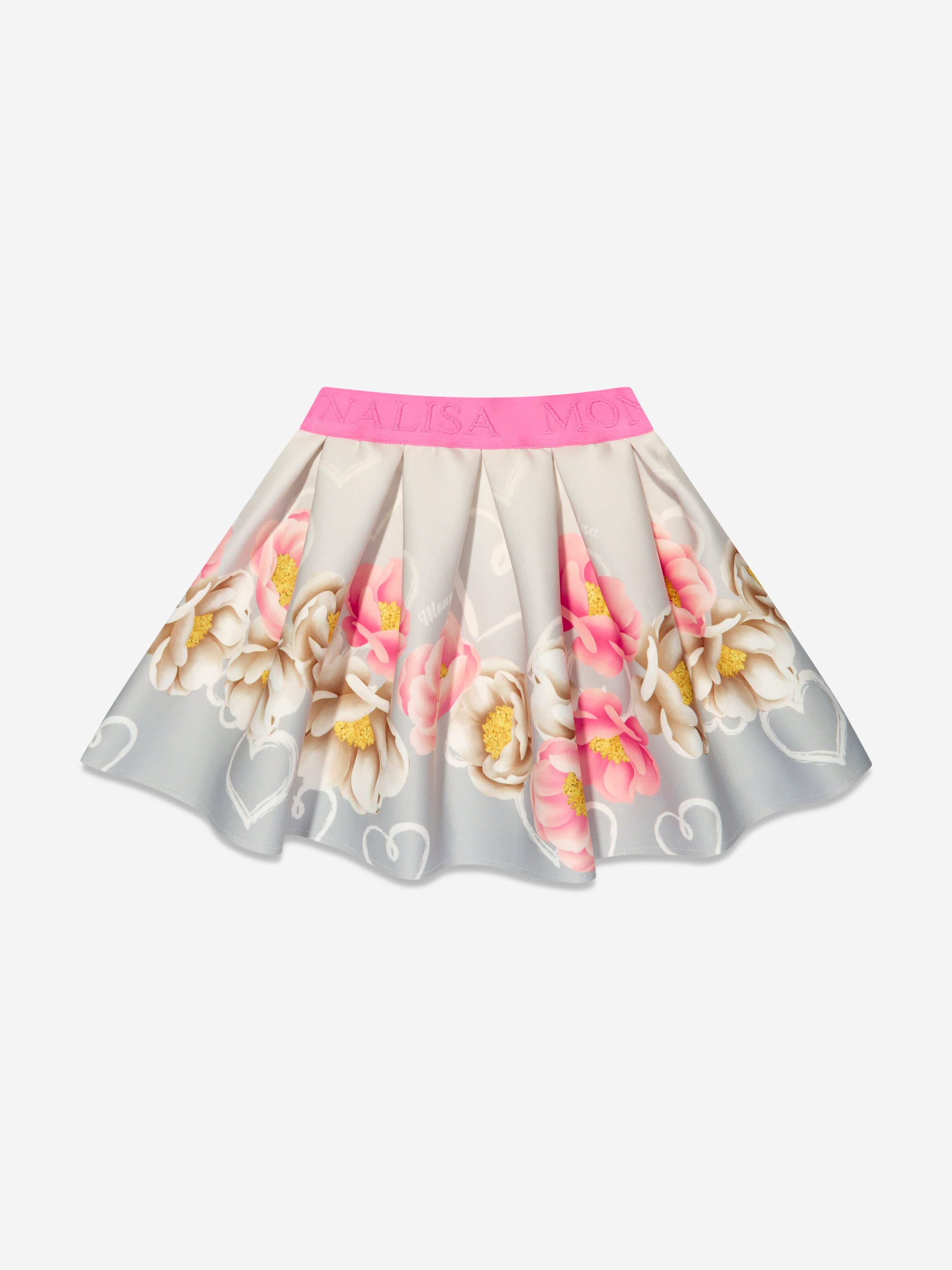 Monnalisa Girls Flower Print Skirt in Grey