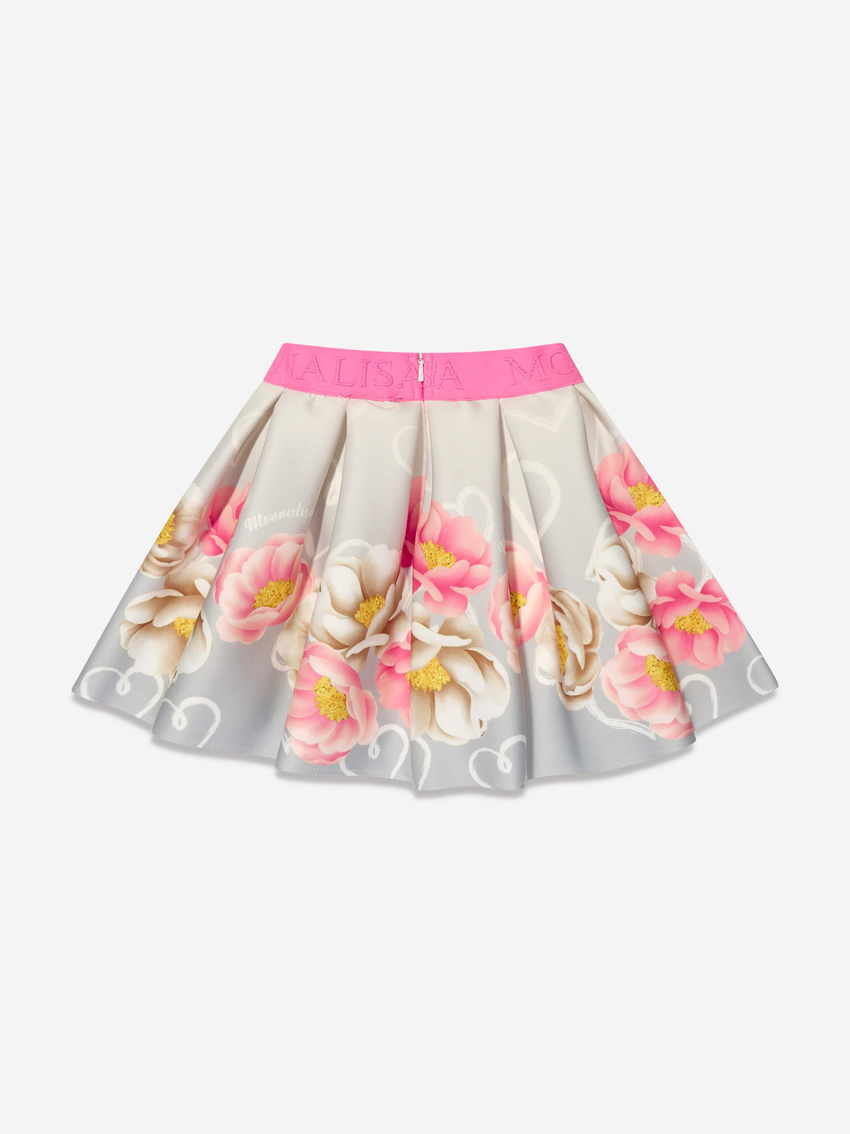 Monnalisa Girls Flower Print Skirt in Grey