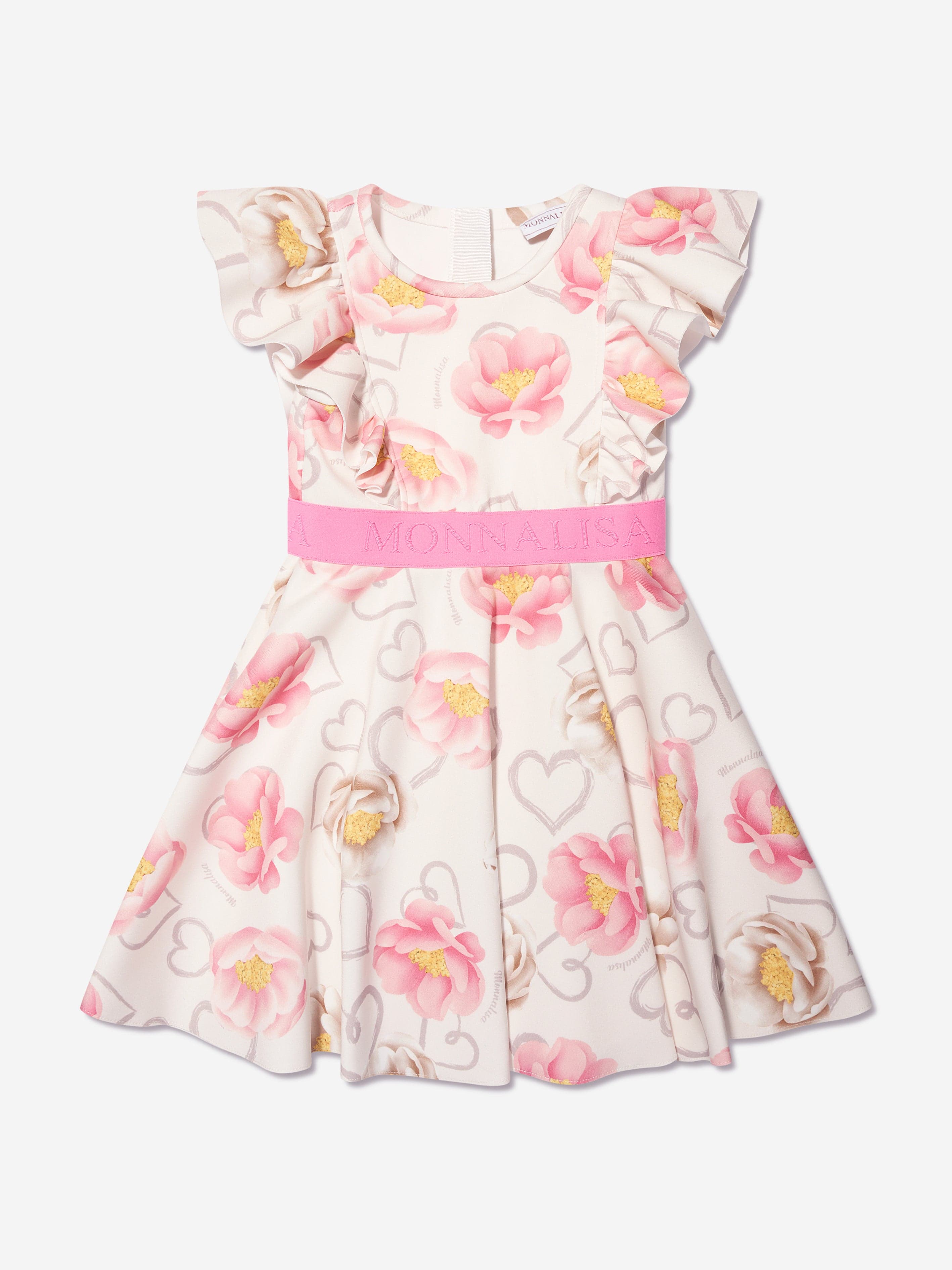 Monnalisa Girls Flower Print Dress in Ivory