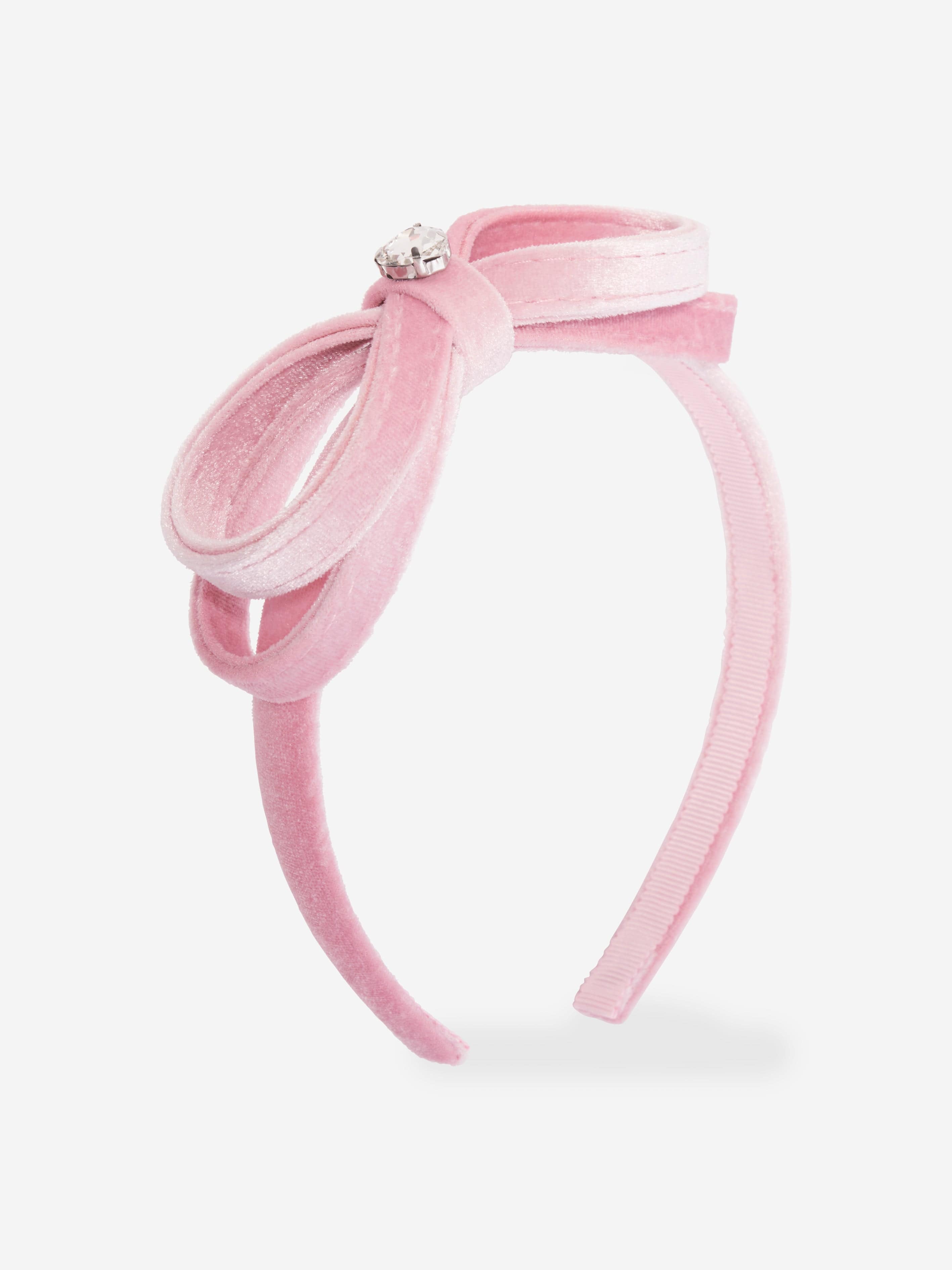 Monnalisa Girls Velvet Bow Headband in Pink