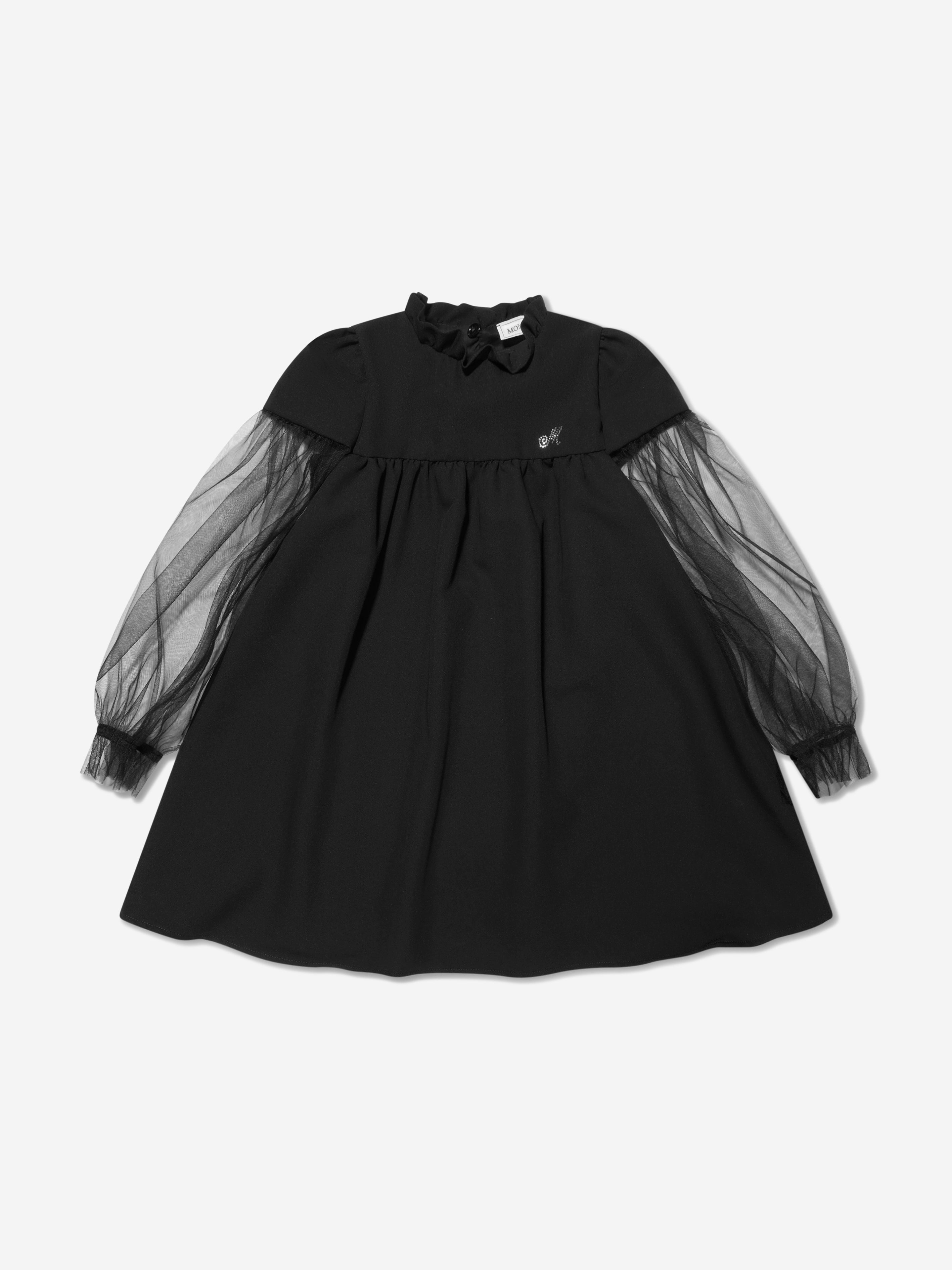 Monnalisa Girls Mesh Sleeve Shift Dress in Black