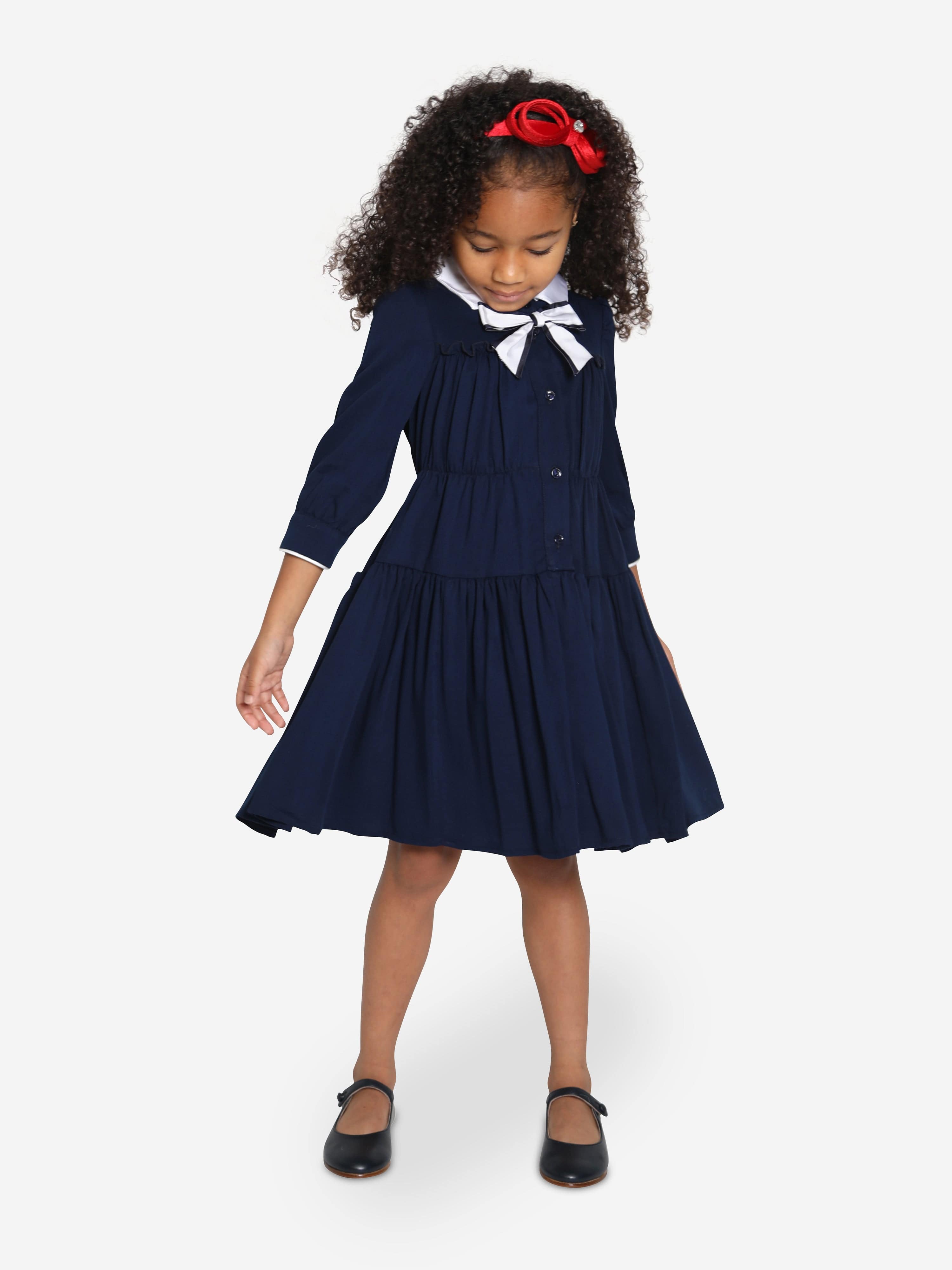 Monnalisa Girls Annabeth Ruffle Dress in Navy