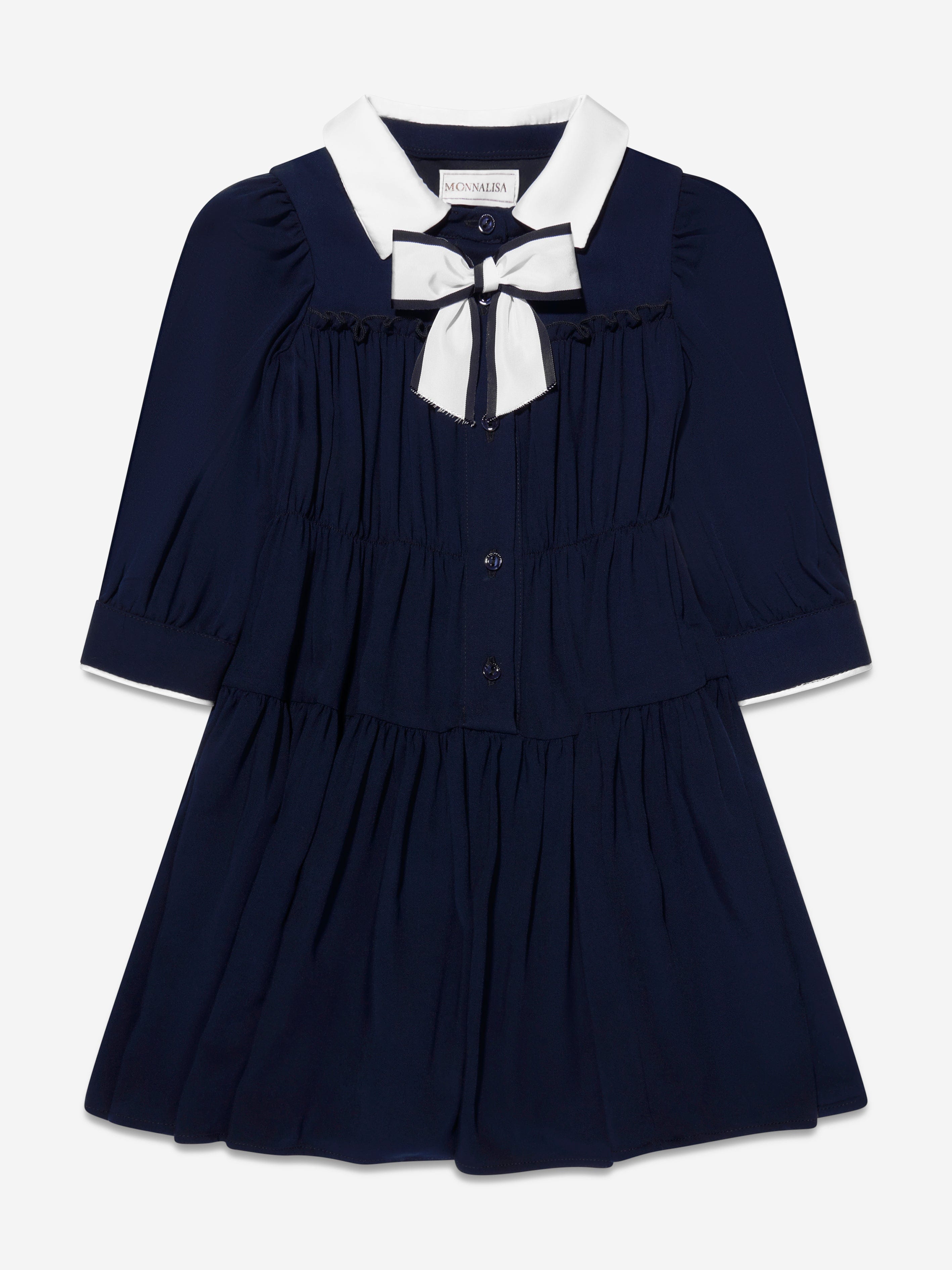 Monnalisa Girls Annabeth Ruffle Dress in Navy