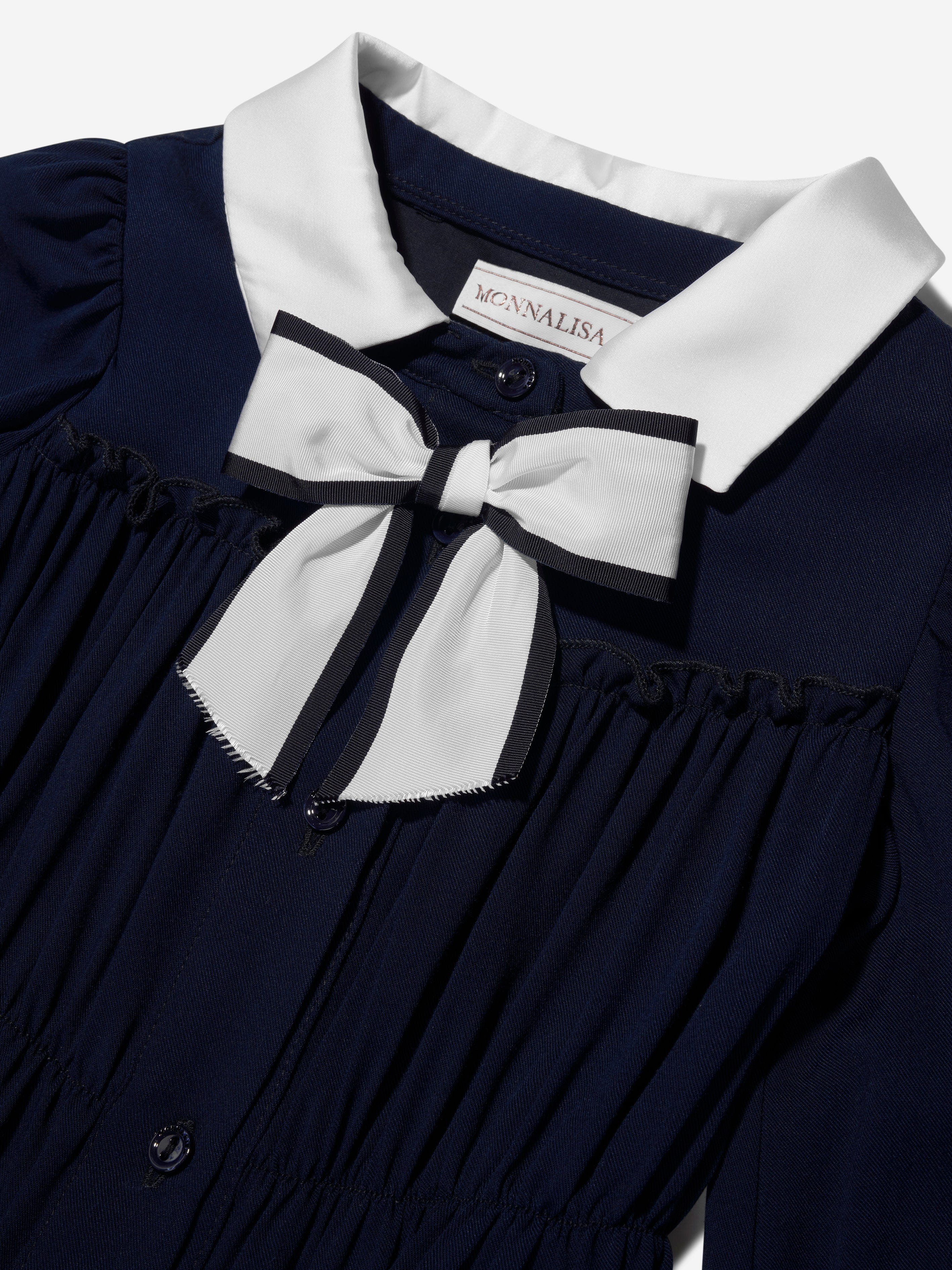 Monnalisa Girls Annabeth Ruffle Dress in Navy