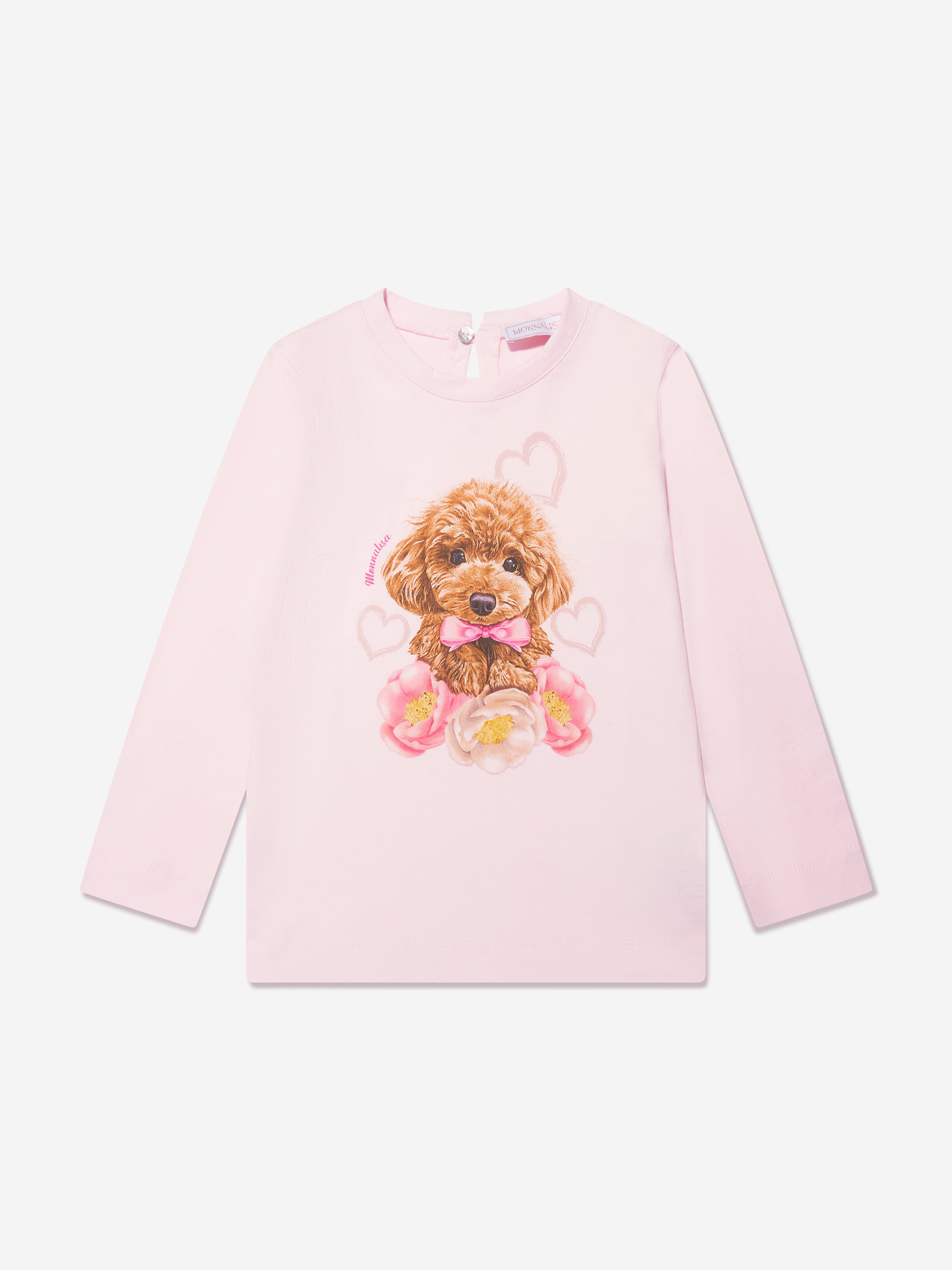 Monnalisa Girls Long Sleeve Dog T-Shirt in Pink