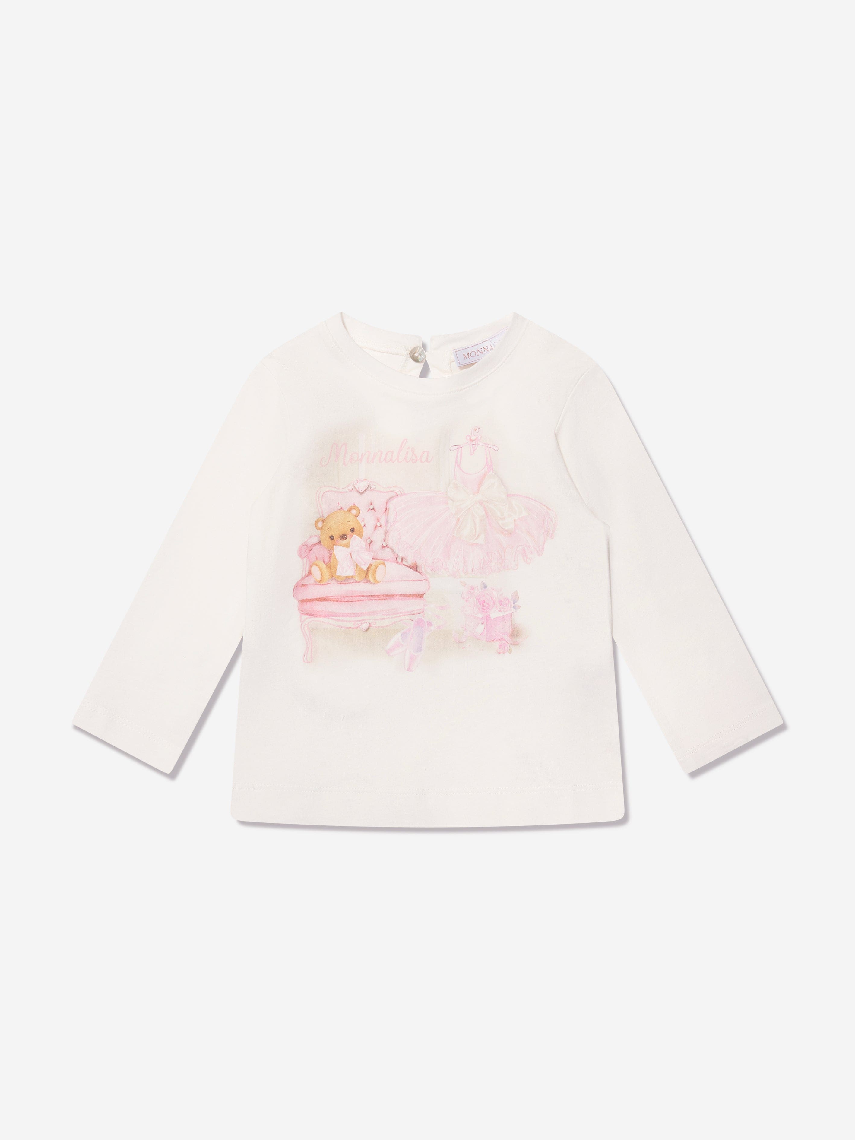 Monnalisa Baby Girls Bear Top in Cream