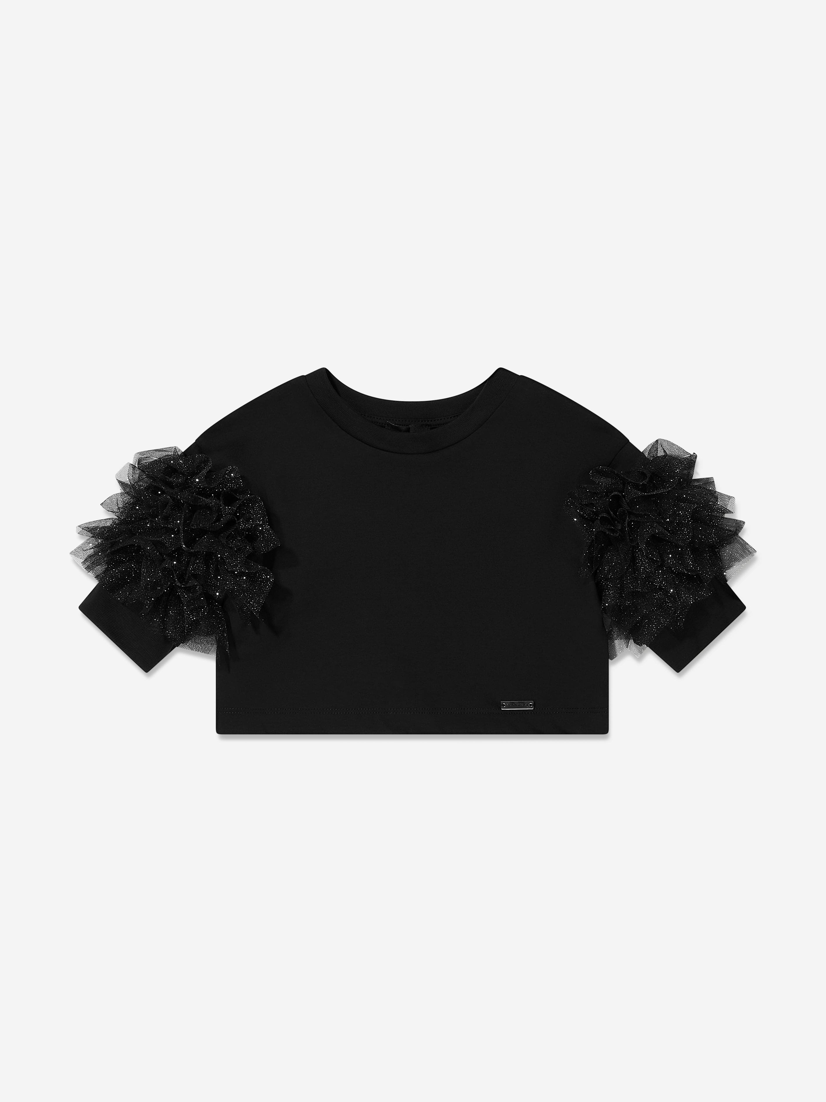 Monnalisa Girls Ruffle Tulle Cropped T-Shirt in Black