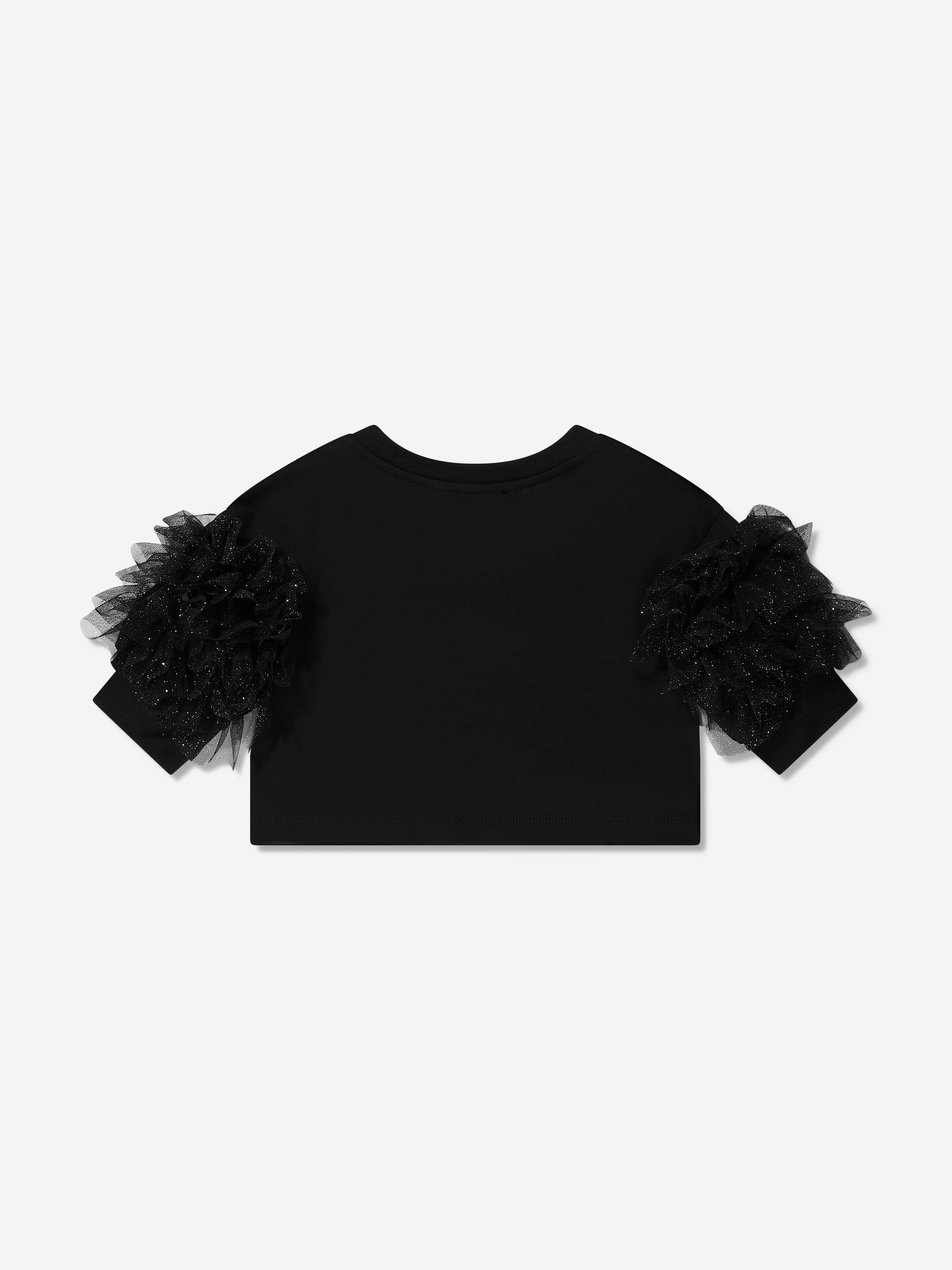 Monnalisa Girls Ruffle Tulle Cropped T-Shirt in Black