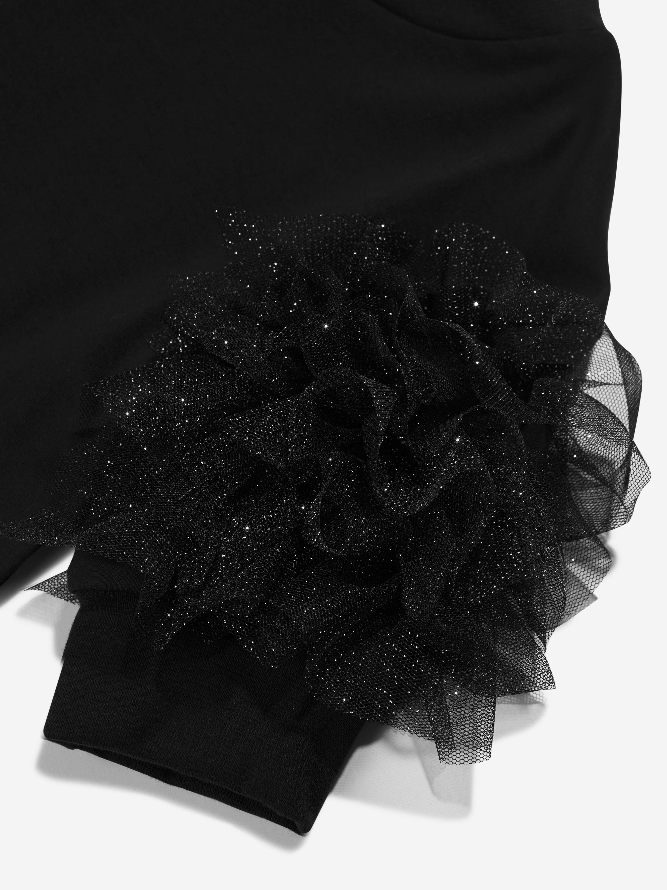 Monnalisa Girls Ruffle Tulle Cropped T-Shirt in Black