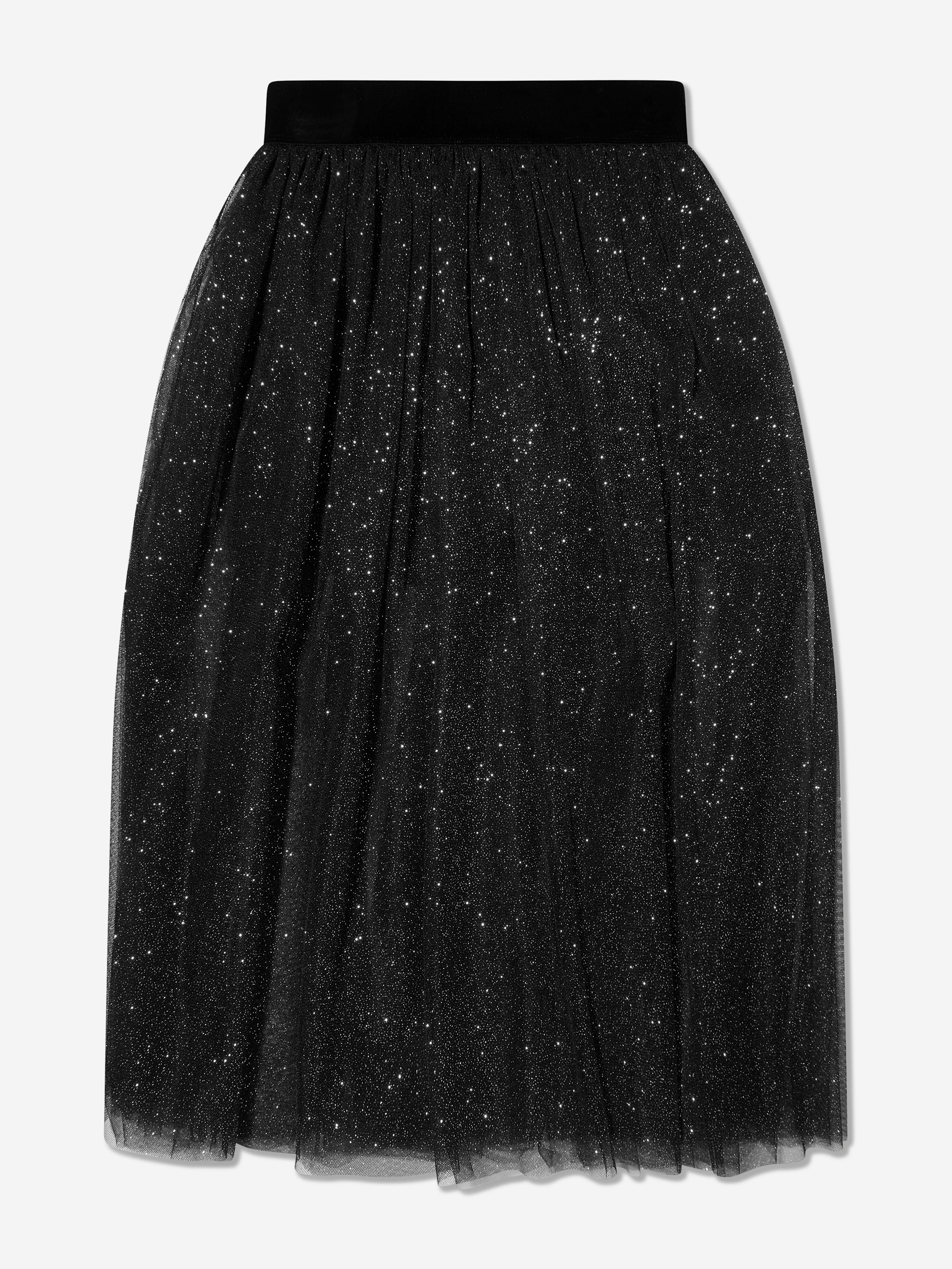 Monnalisa Girls Glitter Mesh Midi Skirt in Black