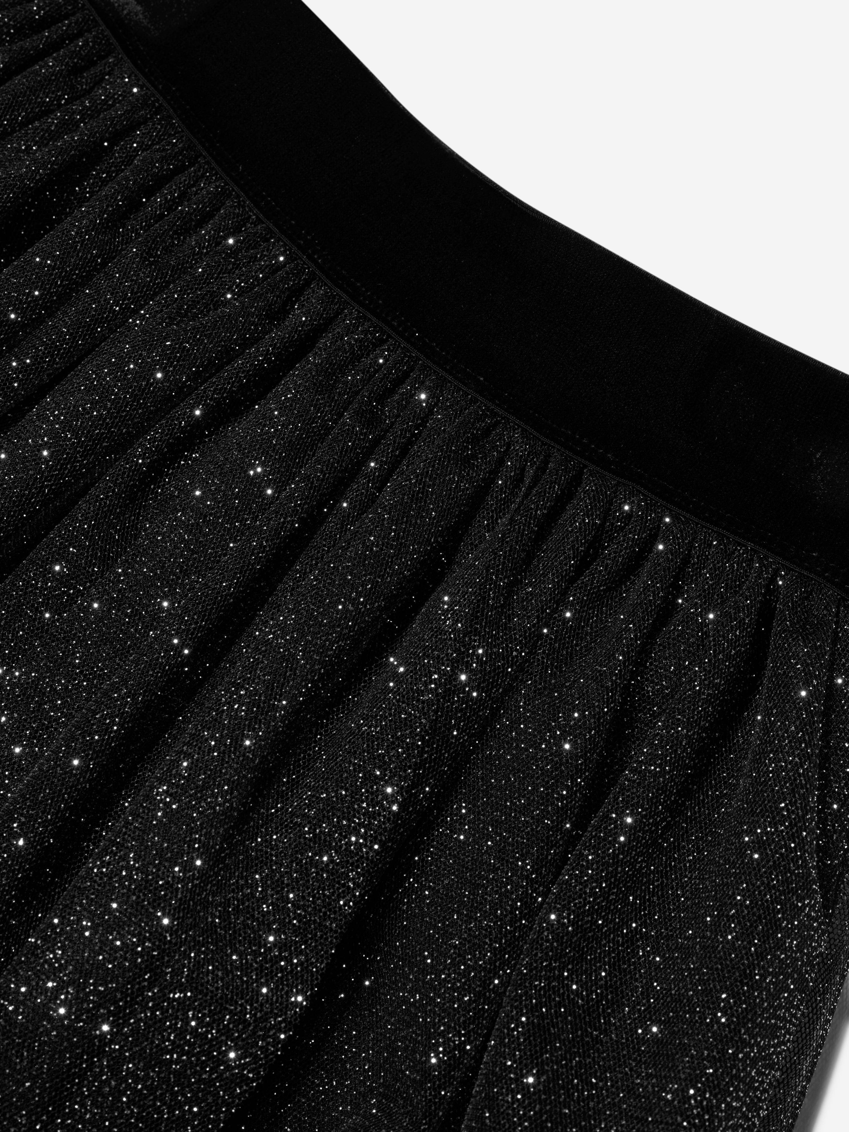 Monnalisa Girls Glitter Mesh Midi Skirt in Black