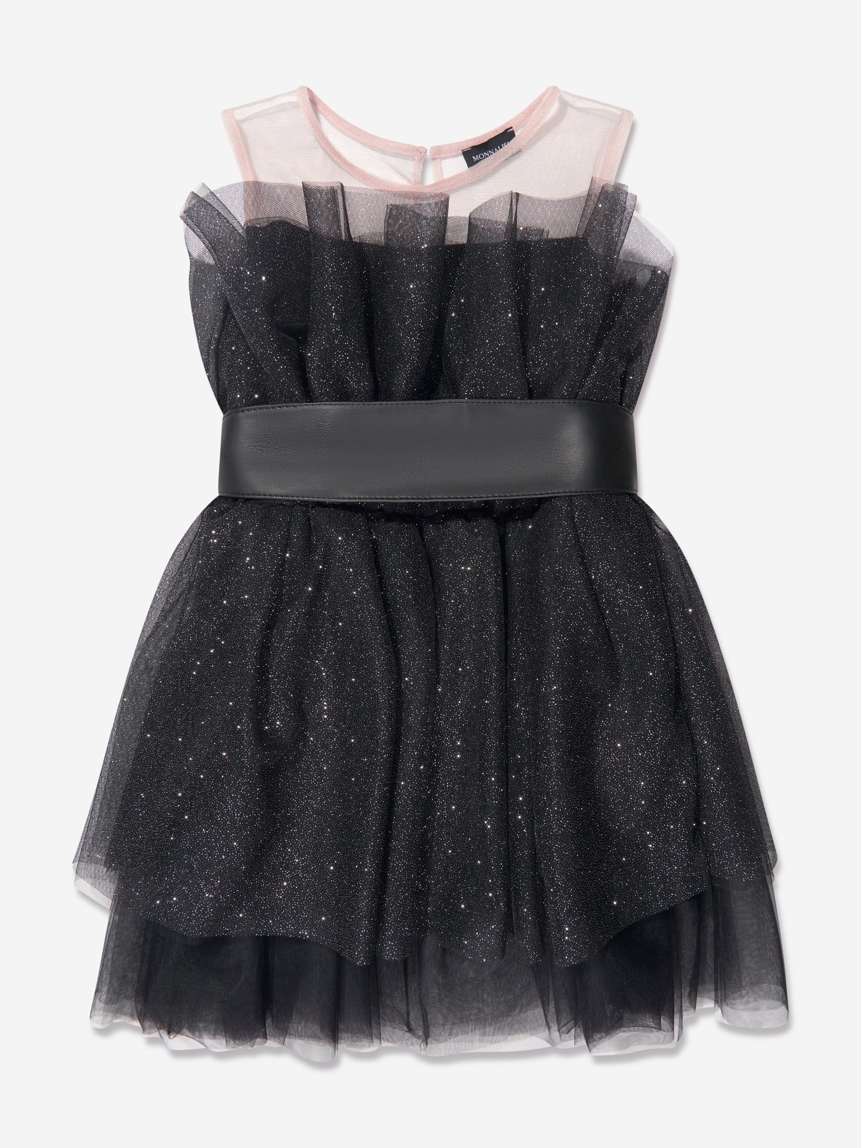 Monnalisa Girls Glittery Tulle Mini Dress in Black