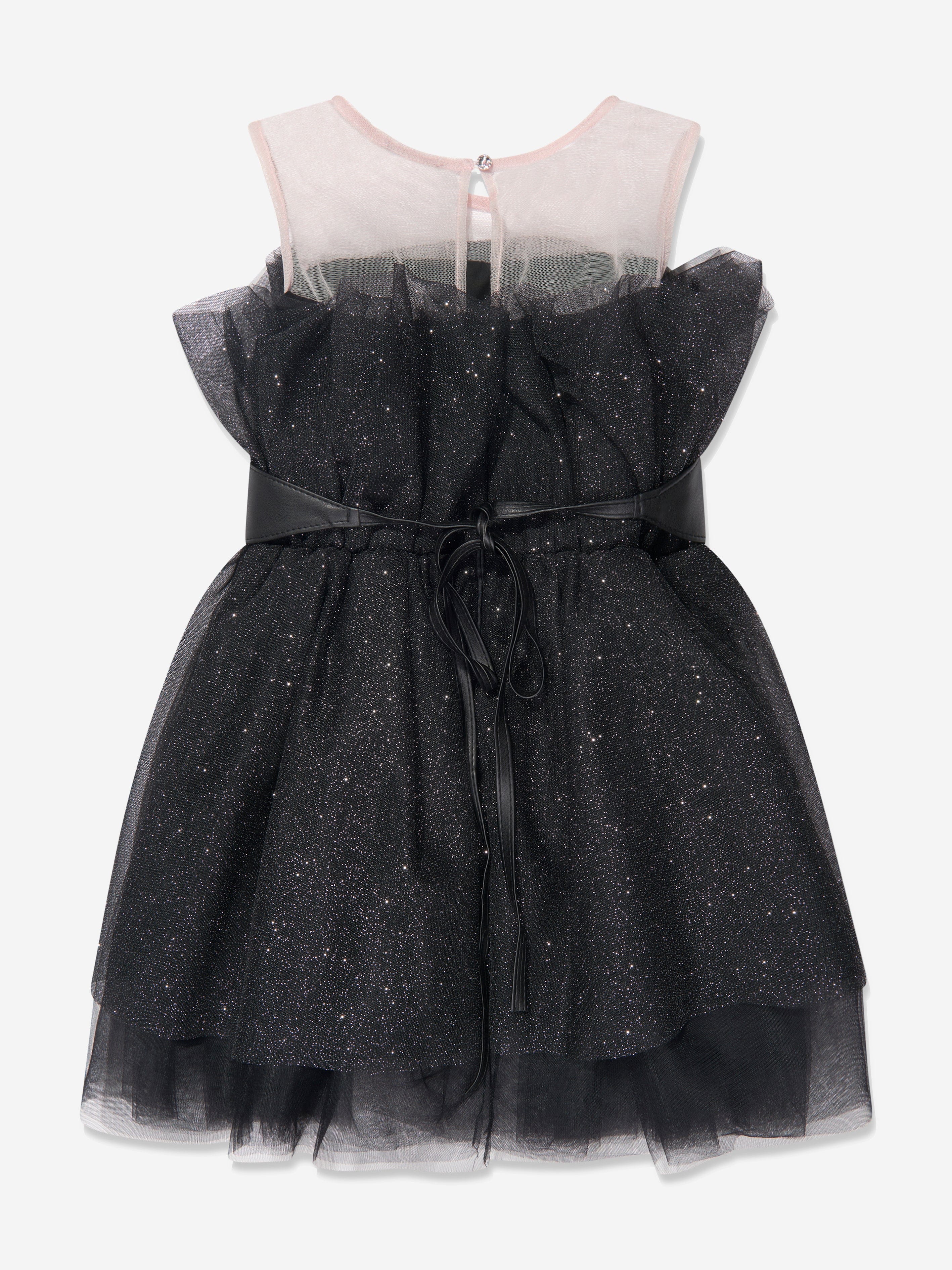 Monnalisa Girls Glittery Tulle Mini Dress in Black