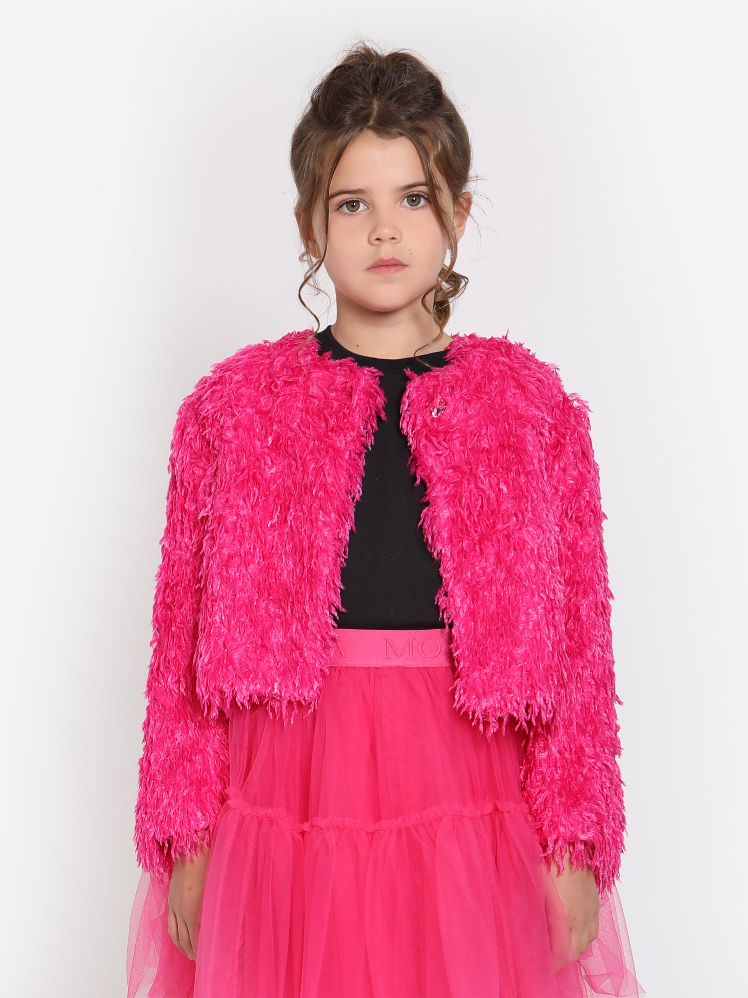 Monnalisa Girls Feathered Jacket in Pink