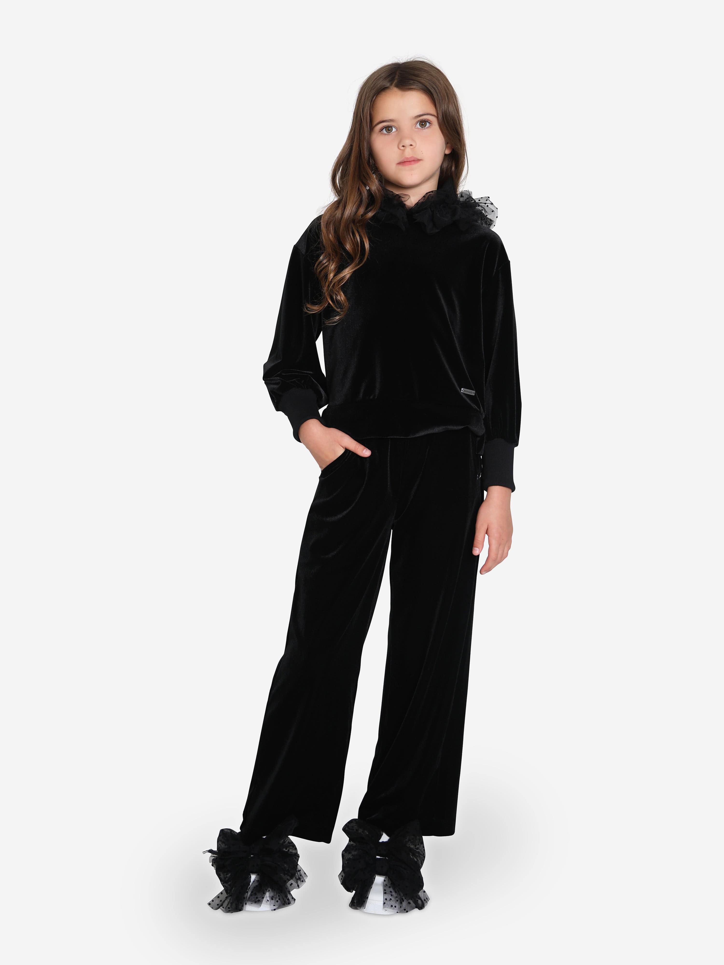 Monnalisa Girls Velvet Flared Trousers in Black