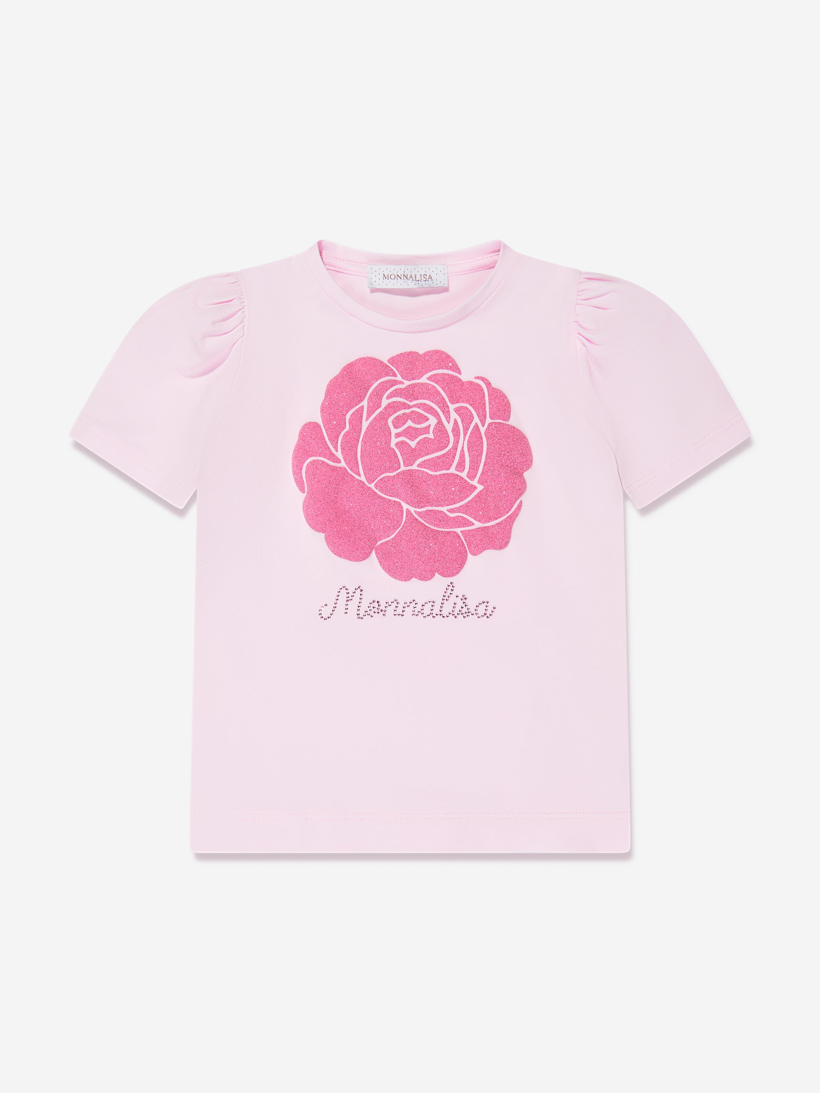 Monnalisa Girls Glitter Rose T-Shirt in Pink