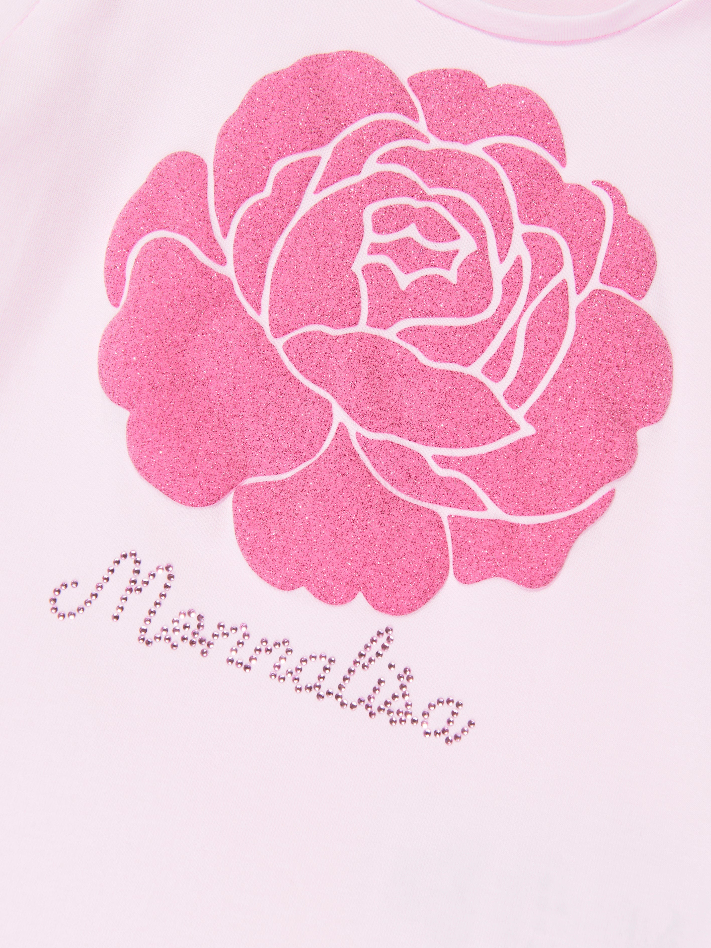 Monnalisa Girls Glitter Rose T-Shirt in Pink