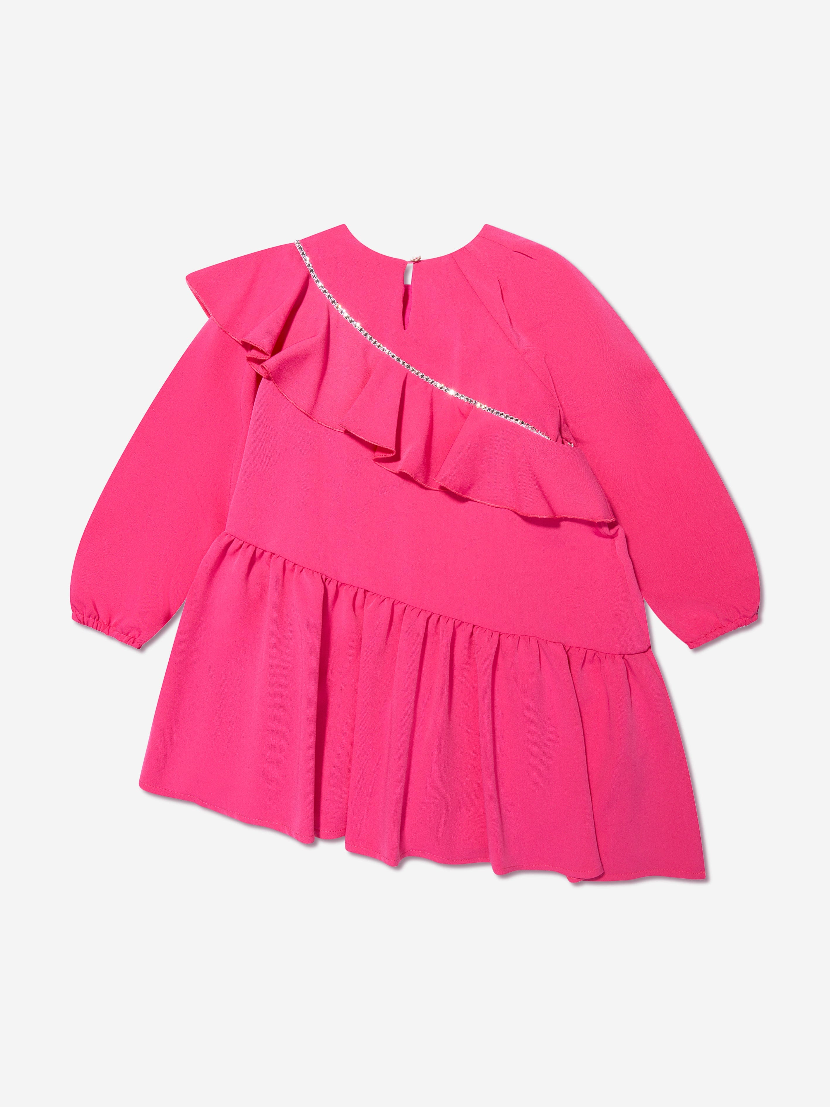 Monnalisa Girls Embellished Ruffle Dress in Pink