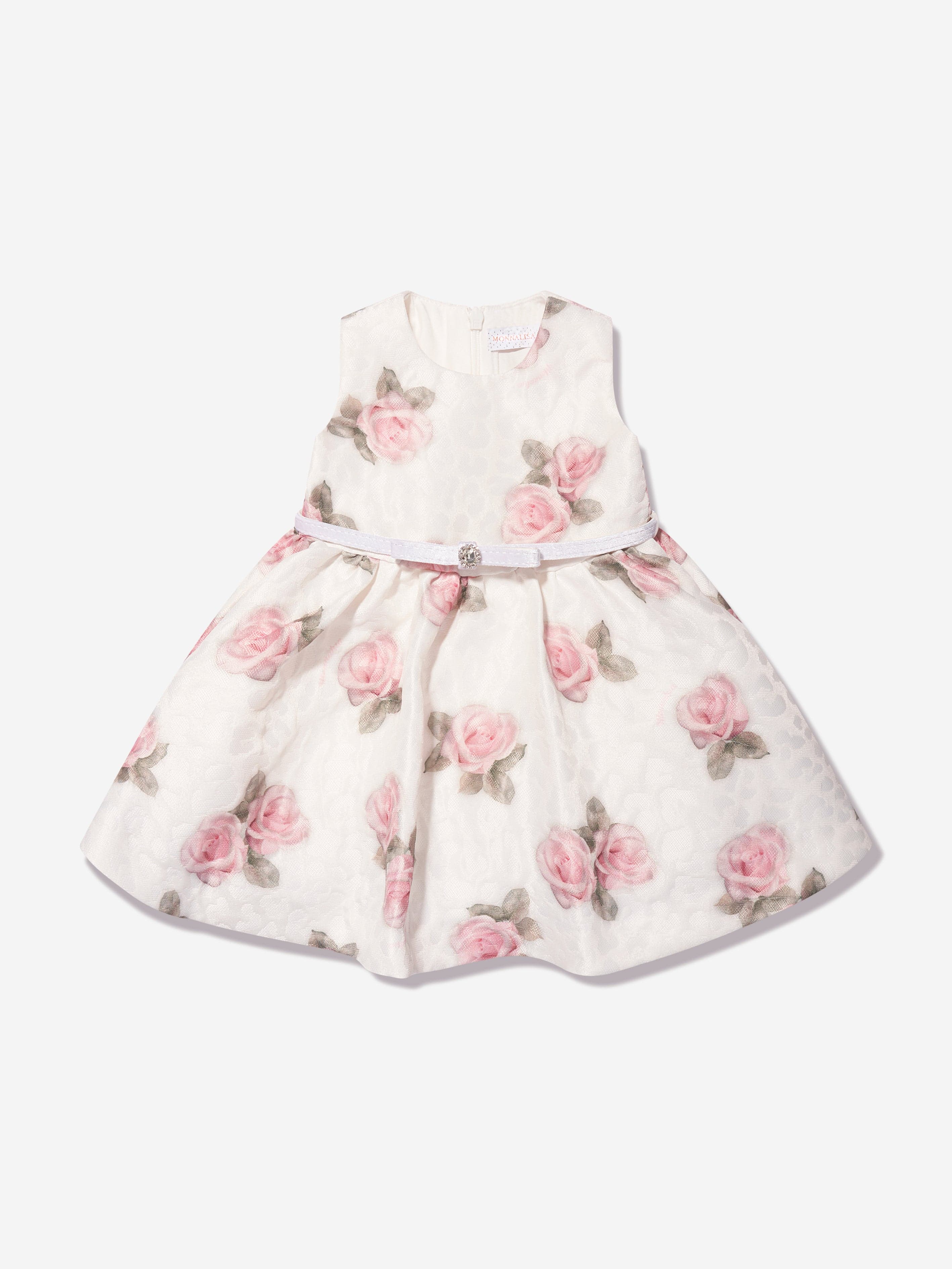 Monnalisa Baby Girls Sleeveless Rose Print Dress in White