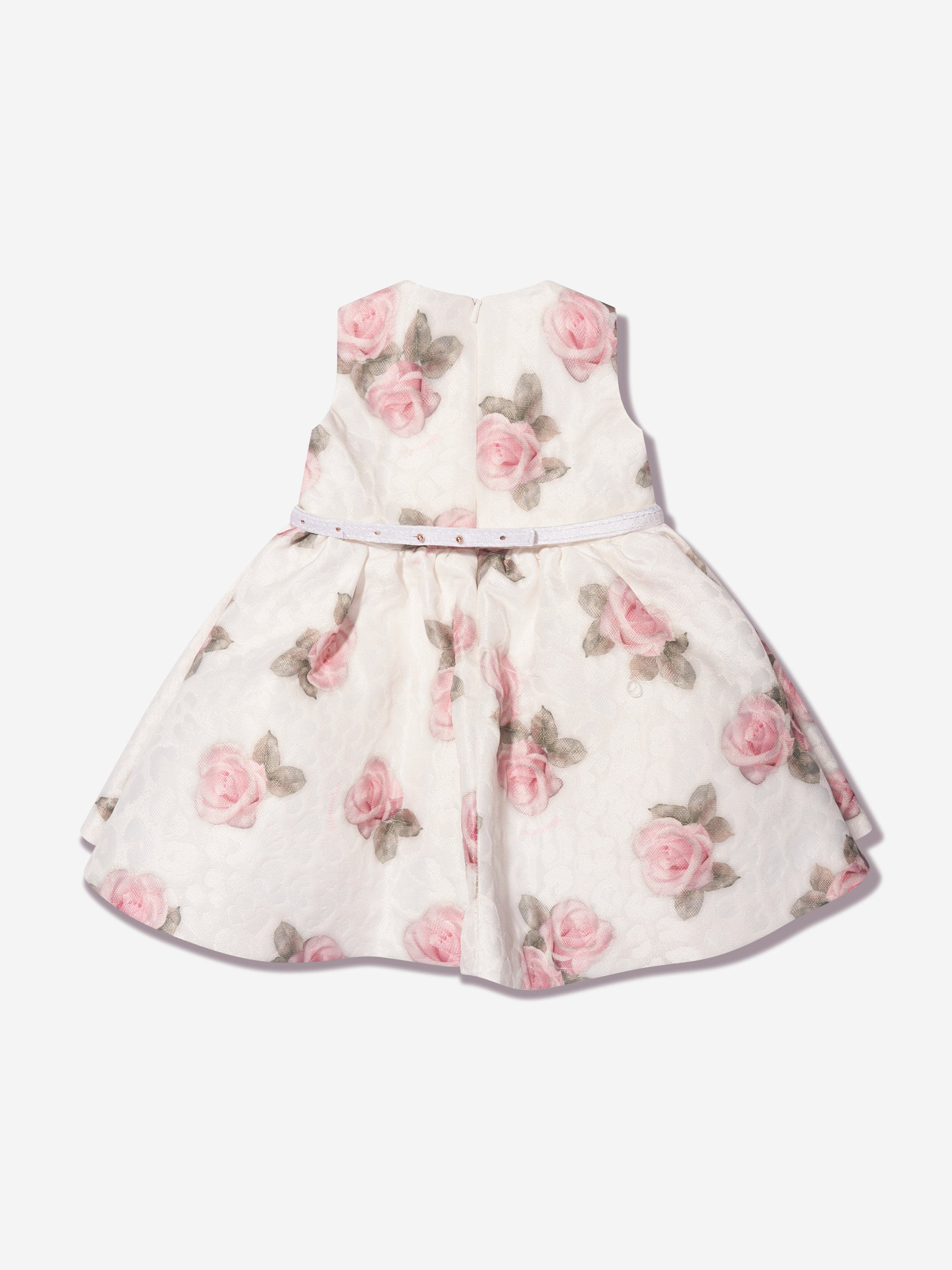 Monnalisa Baby Girls Sleeveless Rose Print Dress in White