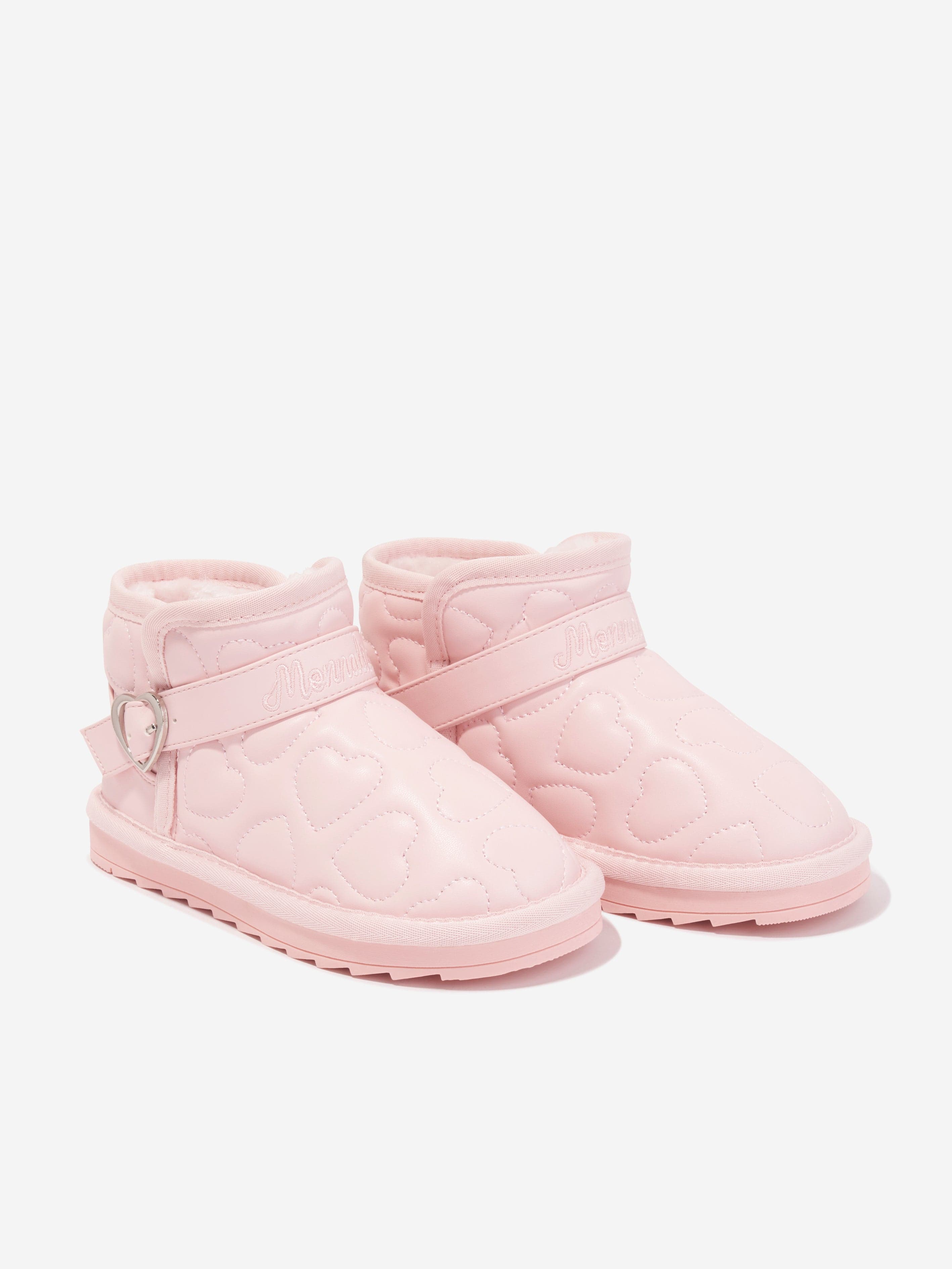 Monnalisa Girls Embossed Fur Lined Boots in Pink