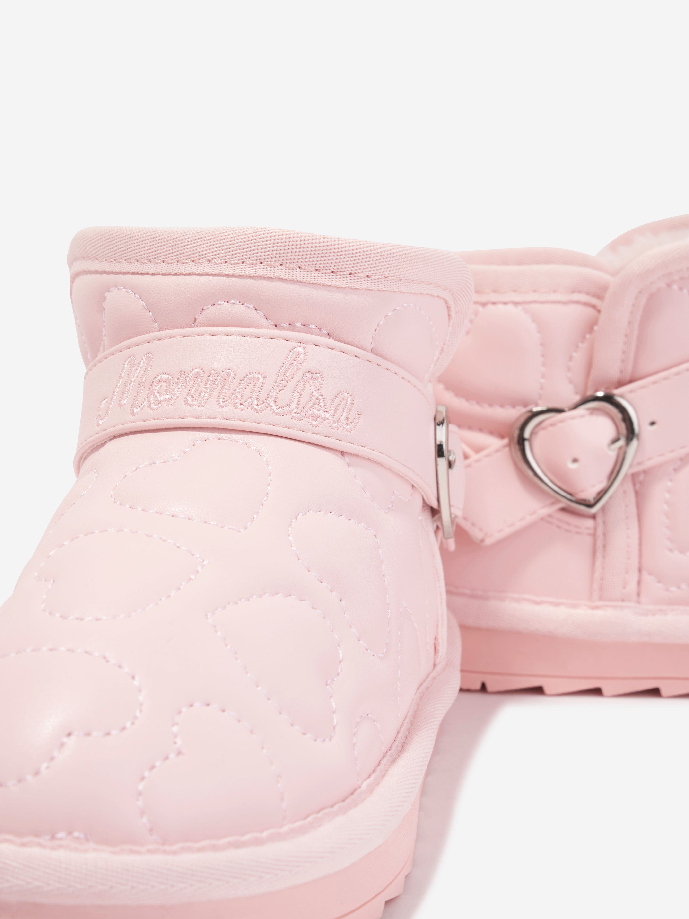 Monnalisa Girls Embossed Fur Lined Boots in Pink