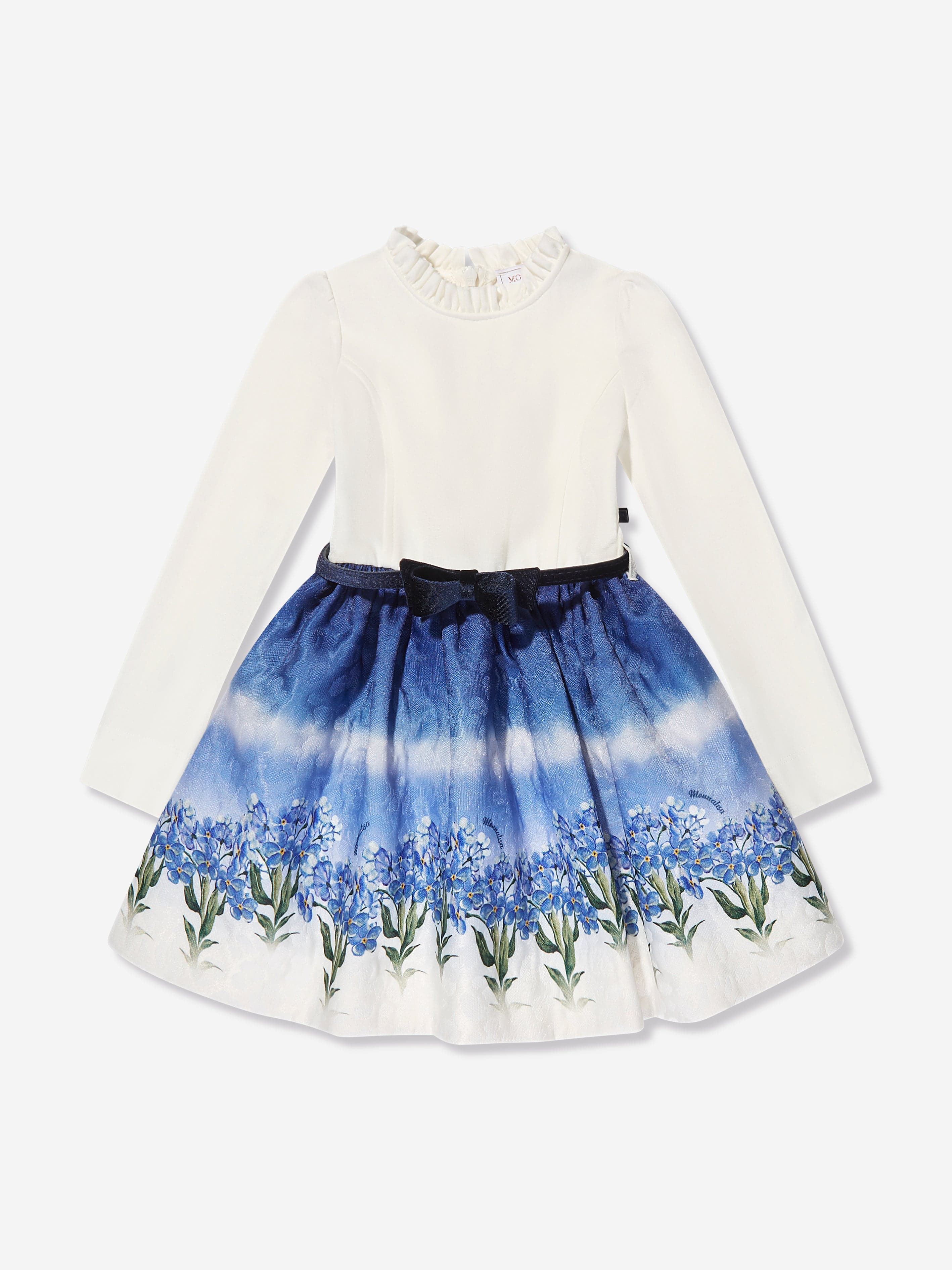 Monnalisa Girls Floral Faded Dress in Blue