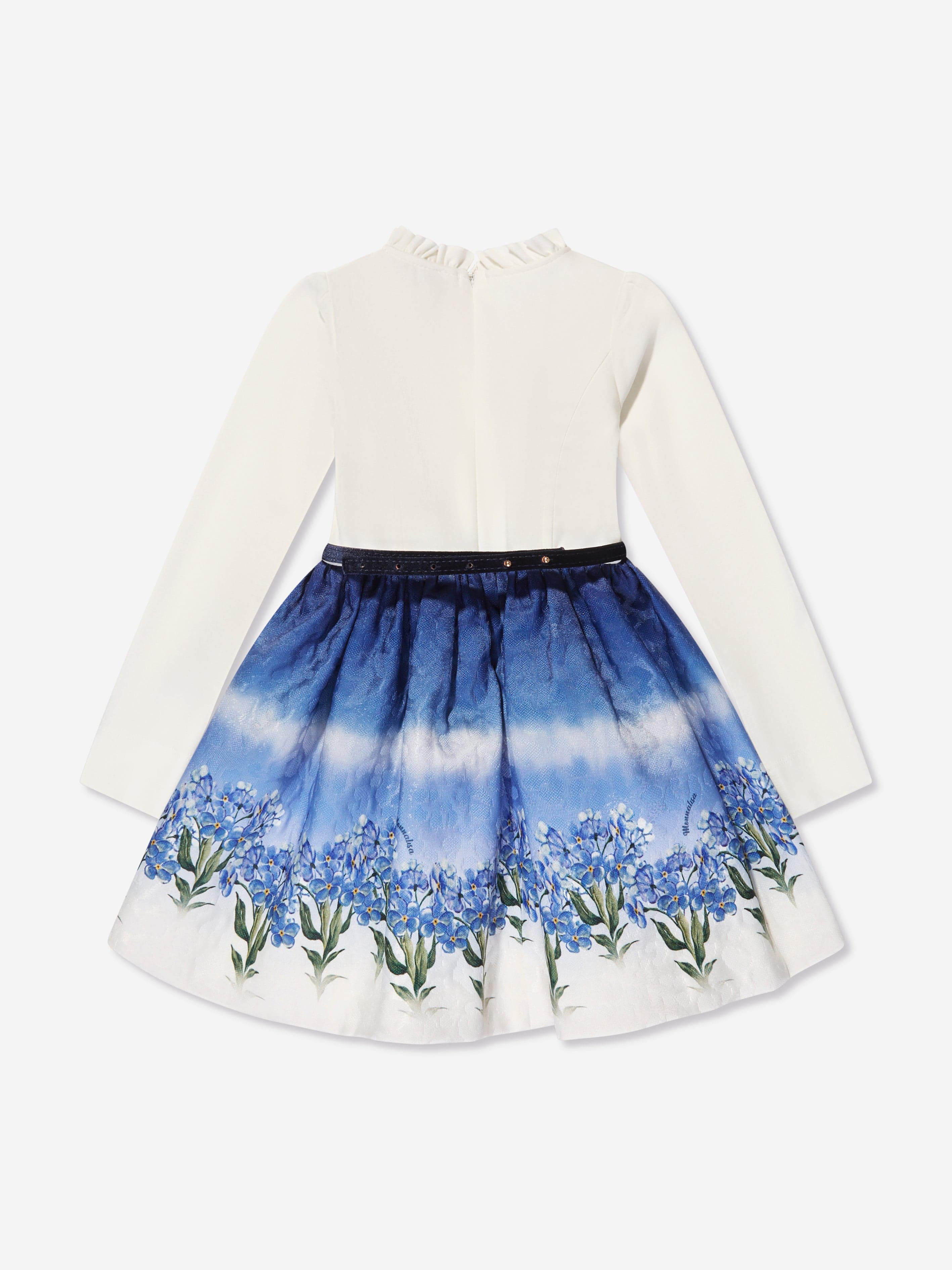 Monnalisa Girls Floral Faded Dress in Blue