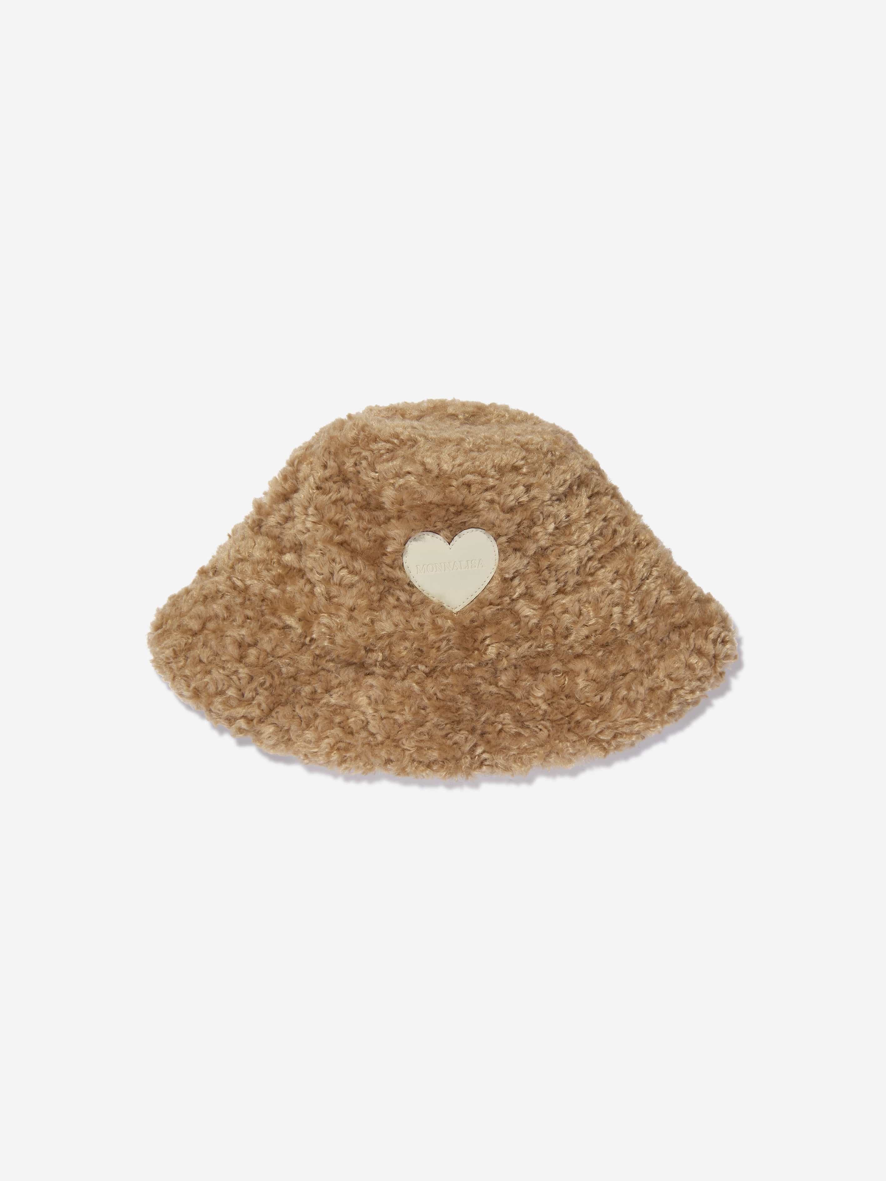 Monnalisa Girls Faux Fur Bucket Hat in Beige