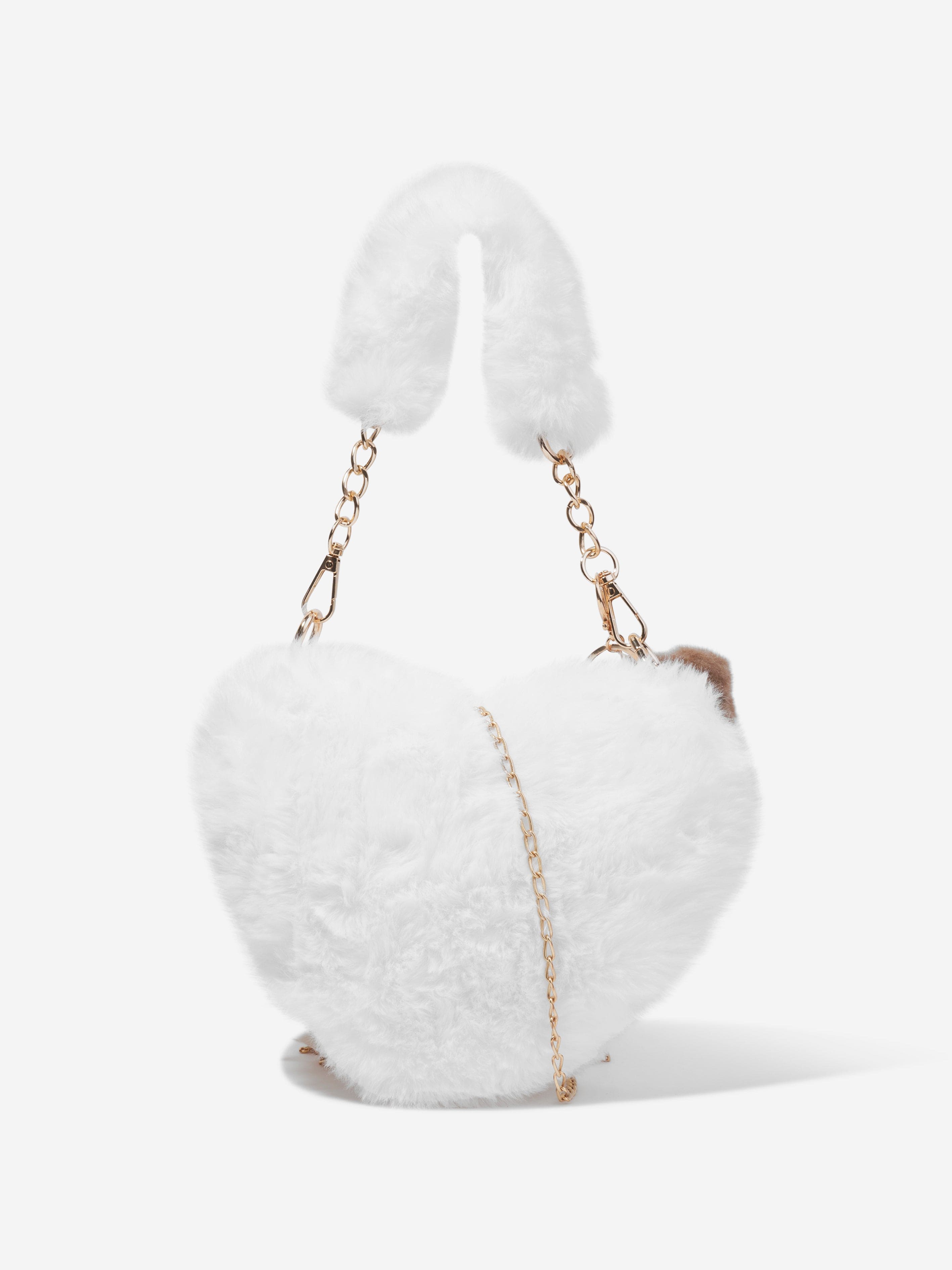 Monnalisa Girls Plush Heart Teddy Handbag in Ivory