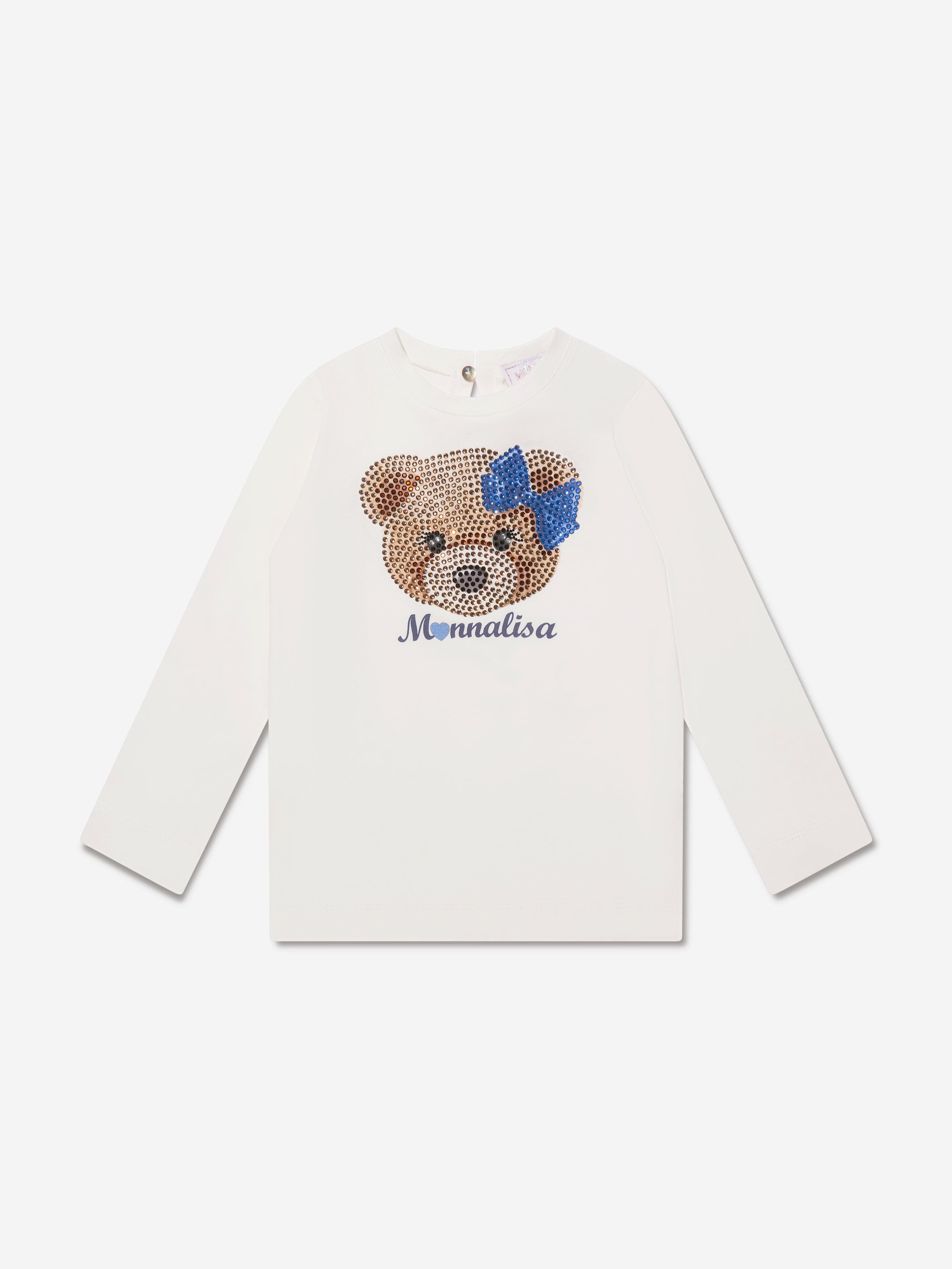 Monnalisa Girls Long Sleeve Teddy T-Shirt in Ivory