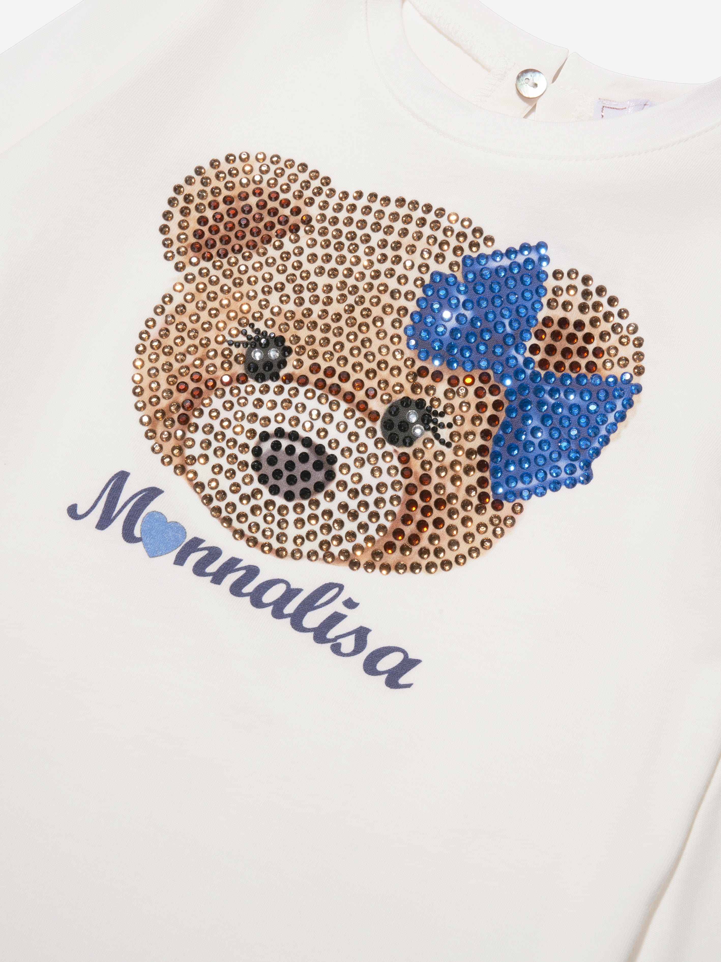 Monnalisa Girls Long Sleeve Teddy T-Shirt in Ivory