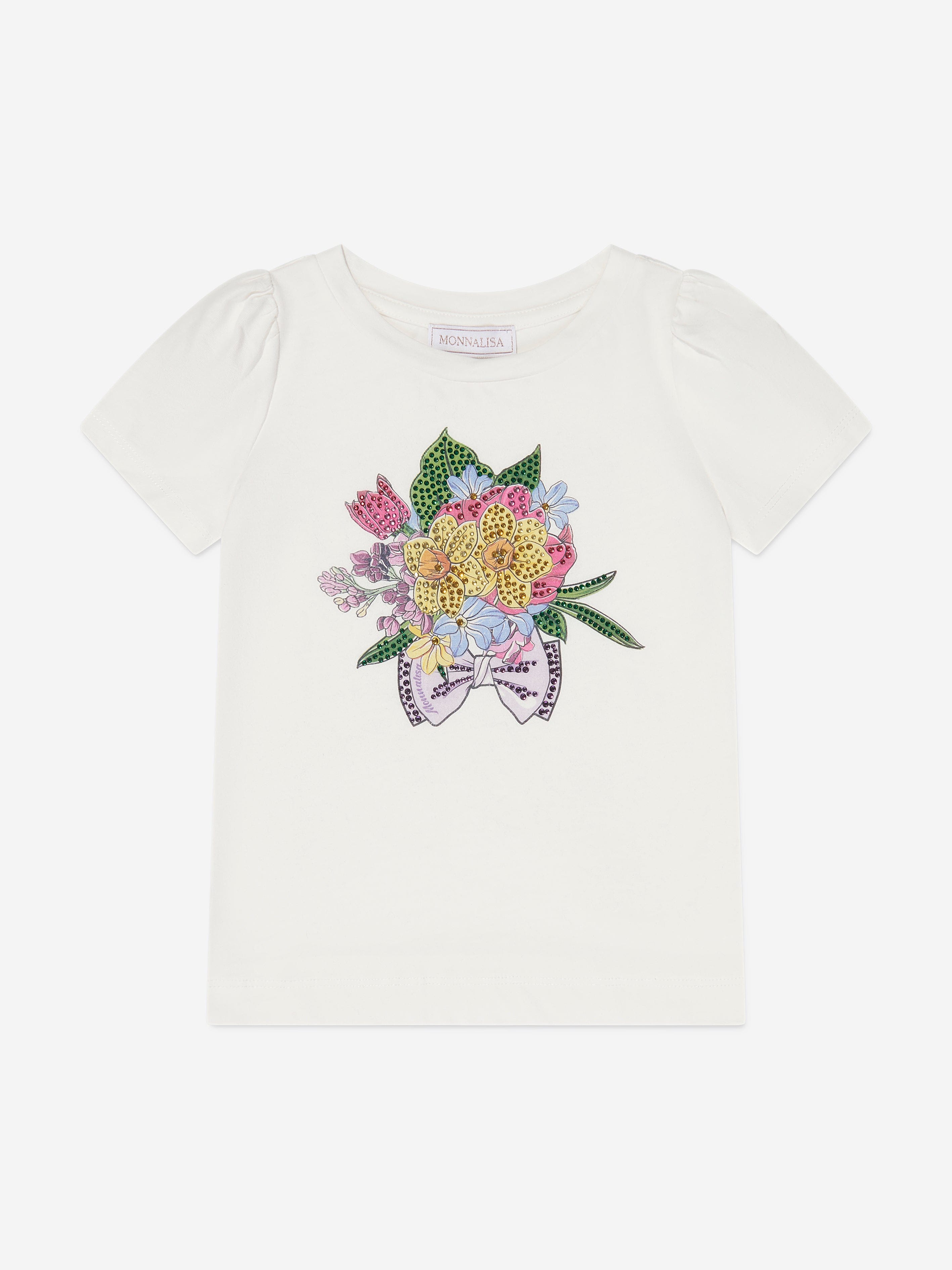 Monnalisa Girls Bouquet T-Shirt in Ivory