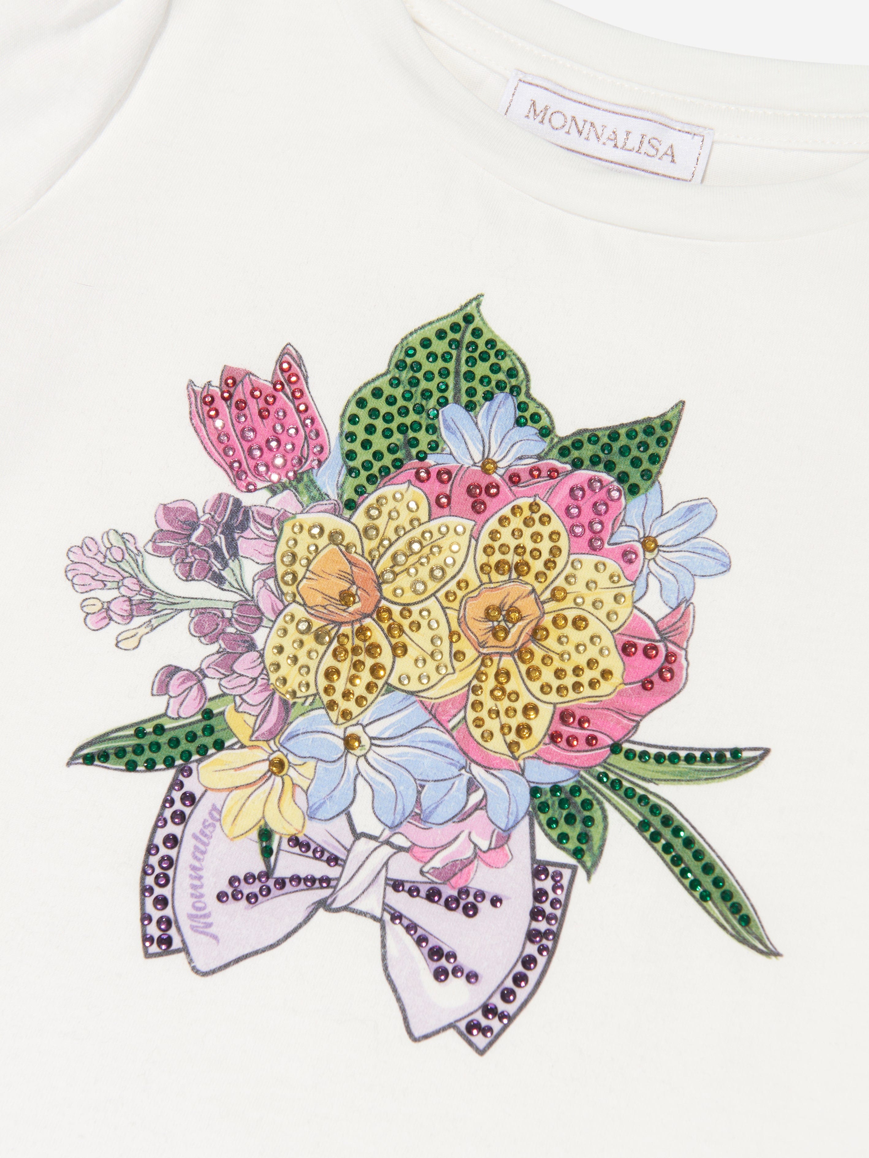 Monnalisa Girls Bouquet T-Shirt in Ivory