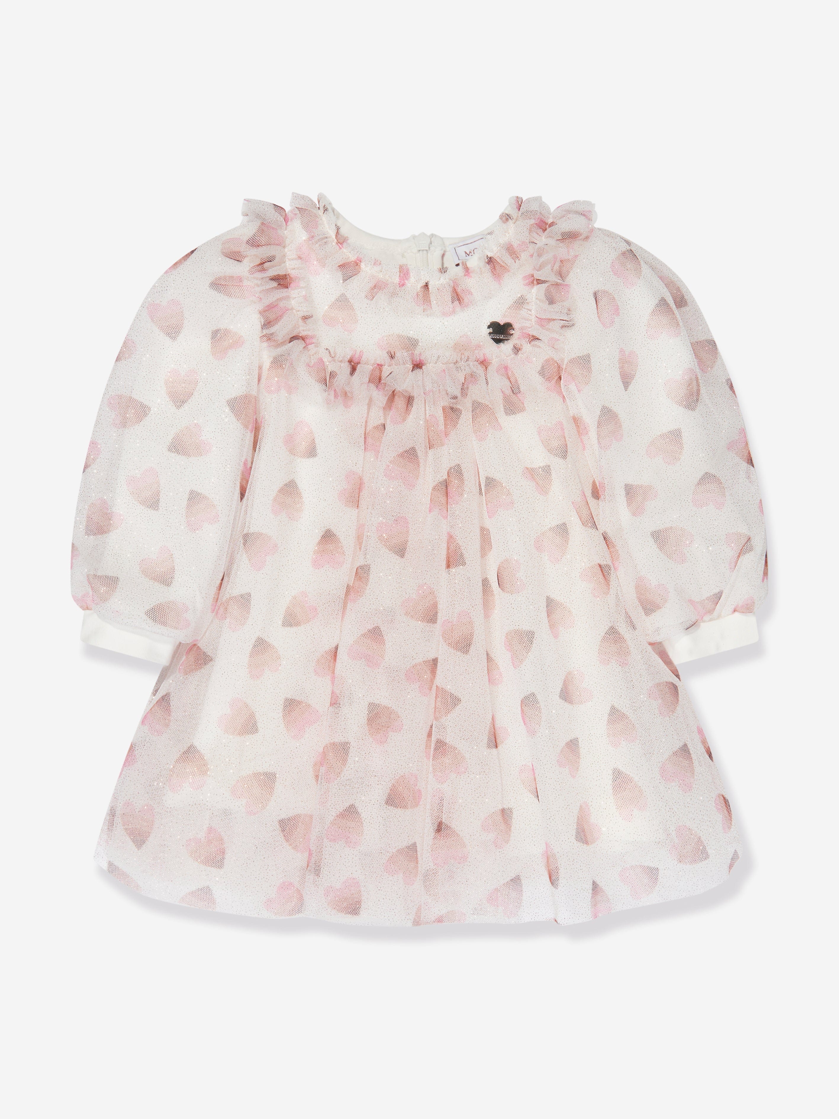 Monnalisa Baby Girls Hearts Tulle Dress in Ivory