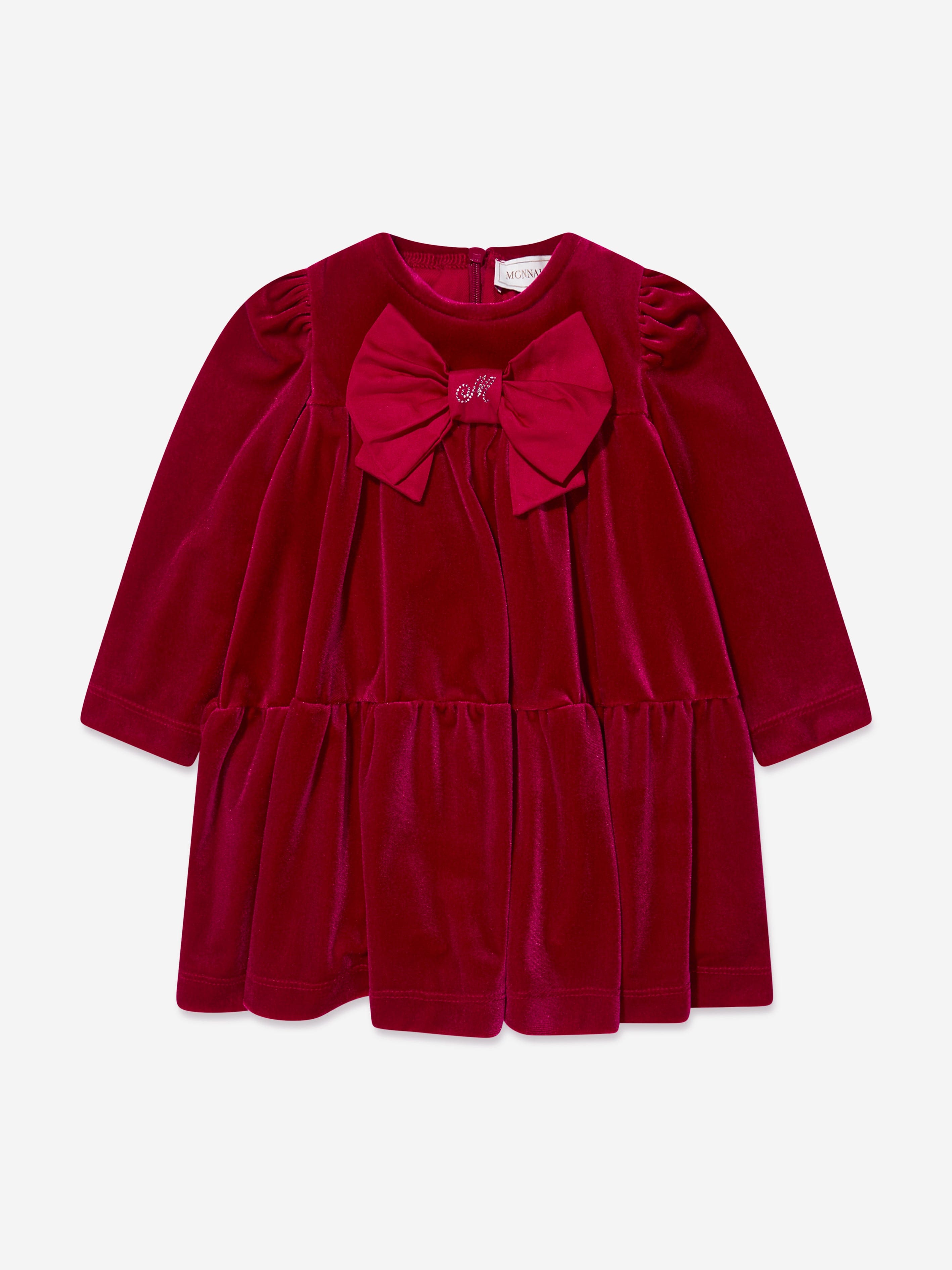 Monnalisa Baby Girls Velour Bow Dress in Red