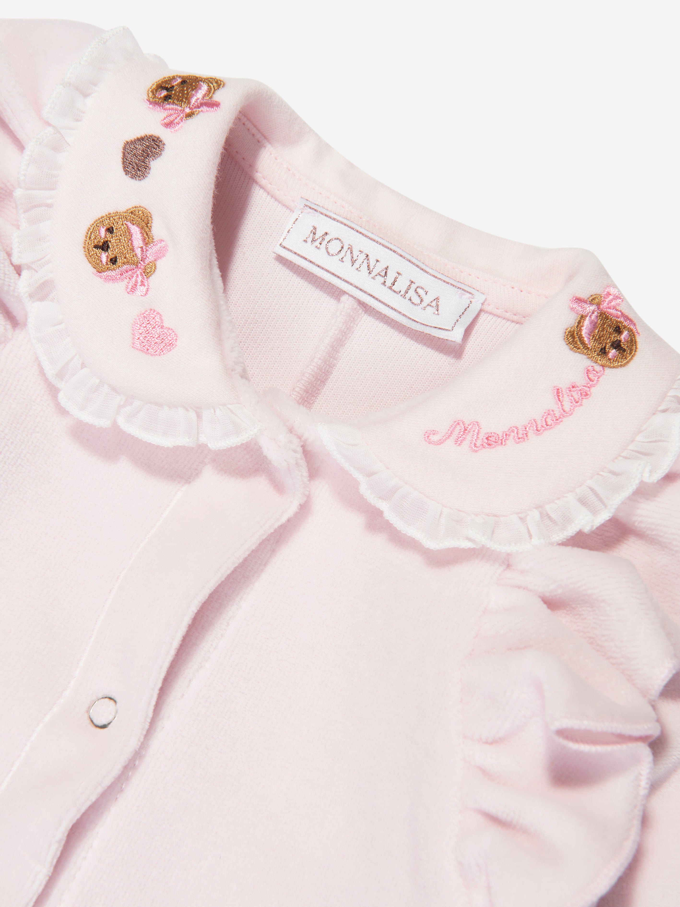 Monnalisa Baby Girls Velour Babygrow in Pink