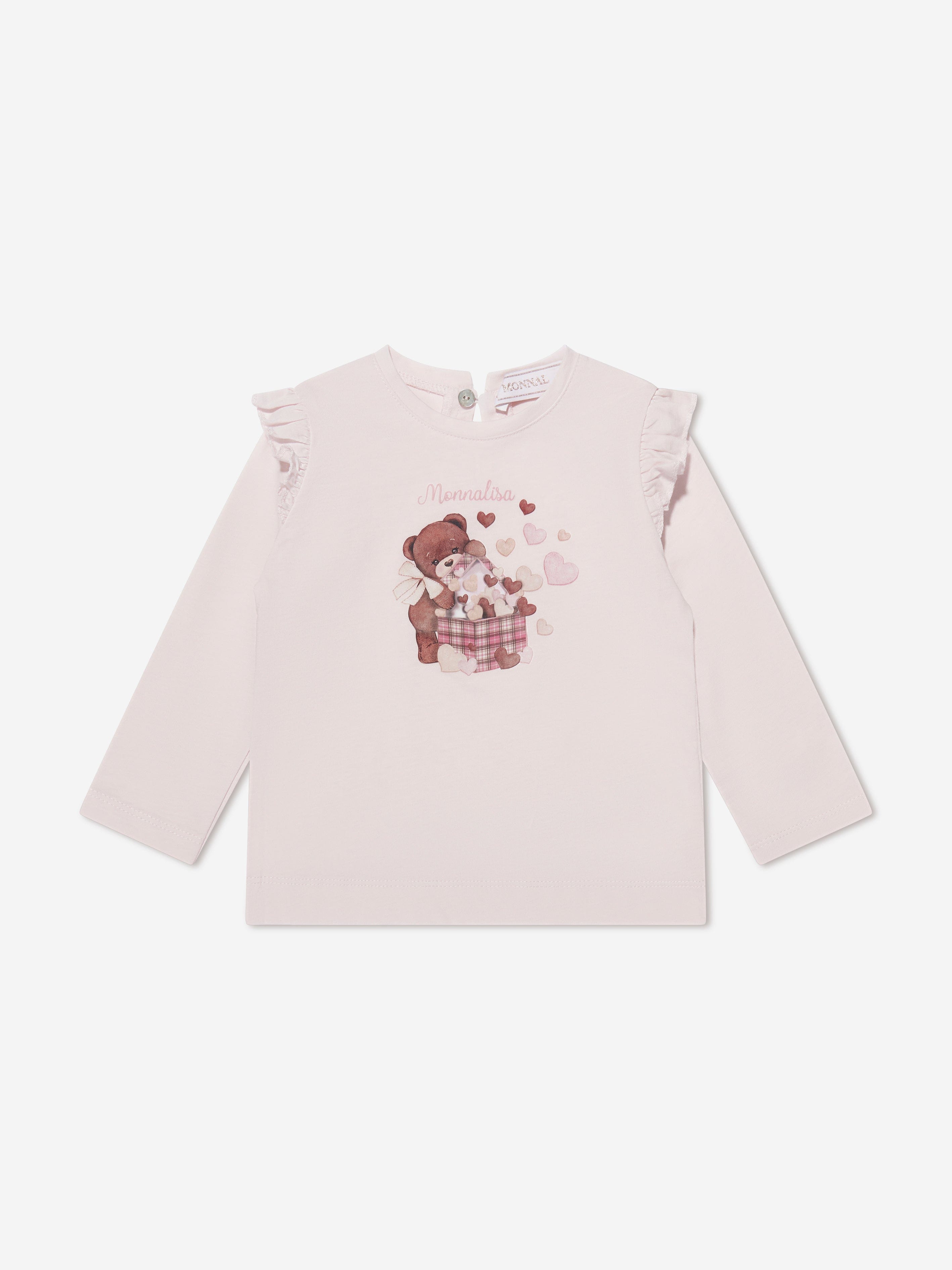 Monnalisa Baby Girls Long Sleeve Teddy T-Shirt in Pink