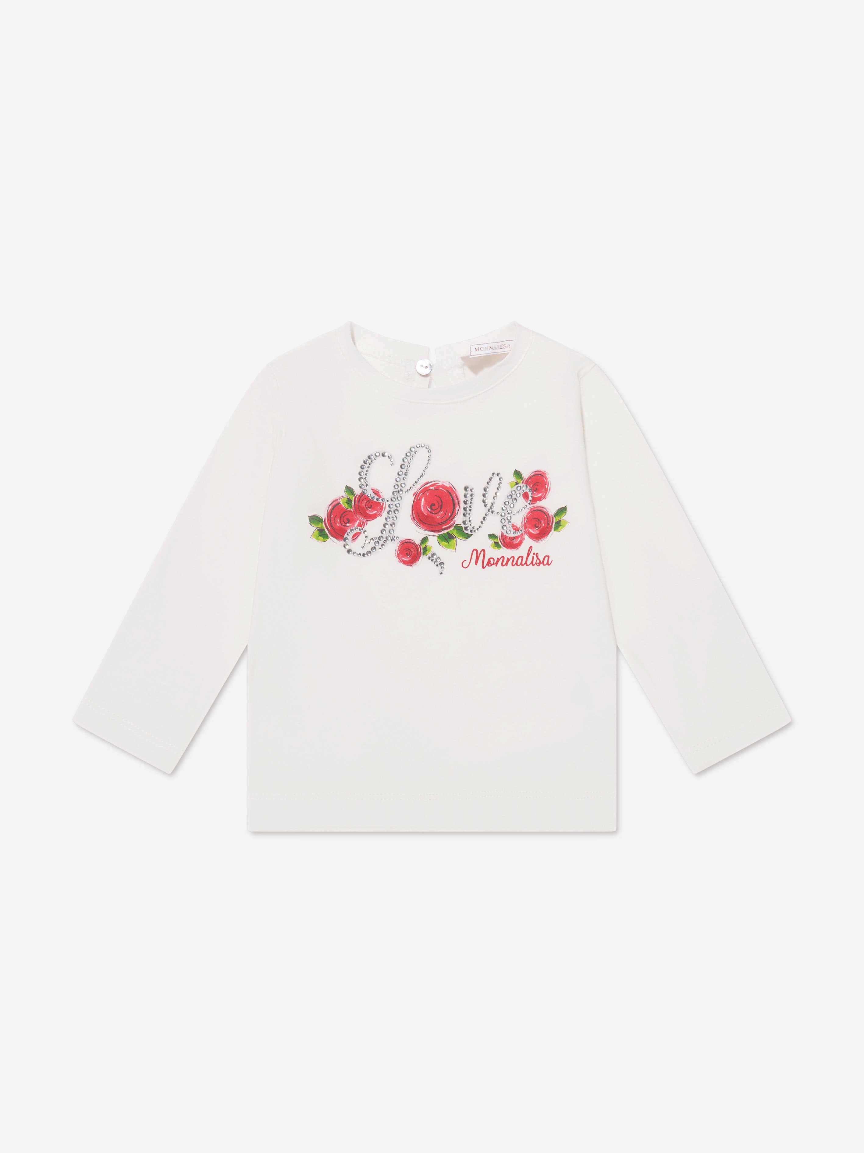 Monnalisa Baby Girls Long Sleeve Love T-Shirt in Ivory