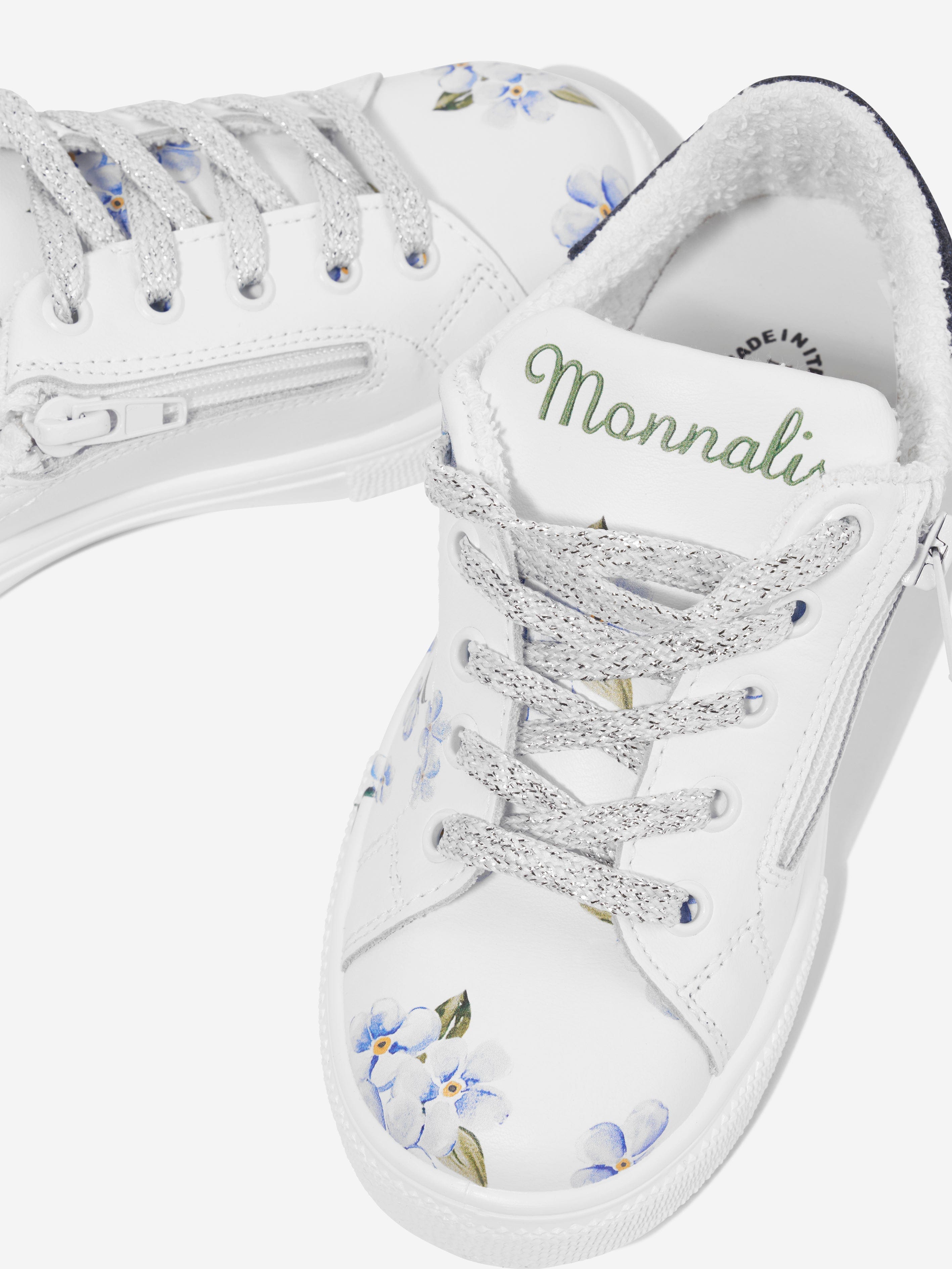 Monnalisa Girls Floral Leather Trainers in White