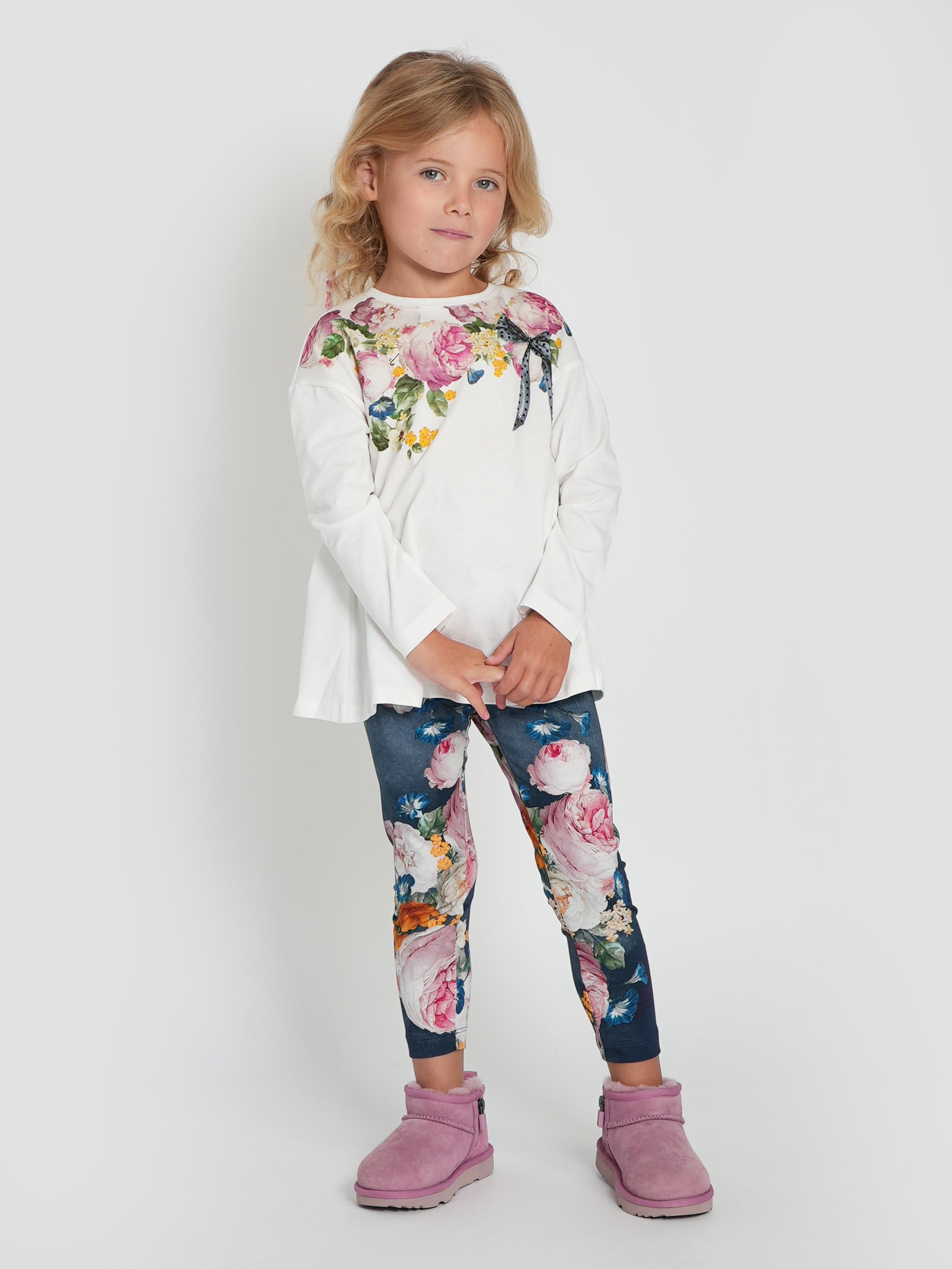 Monnalisa Girls Baroque Roses Leggings Set in Ivory