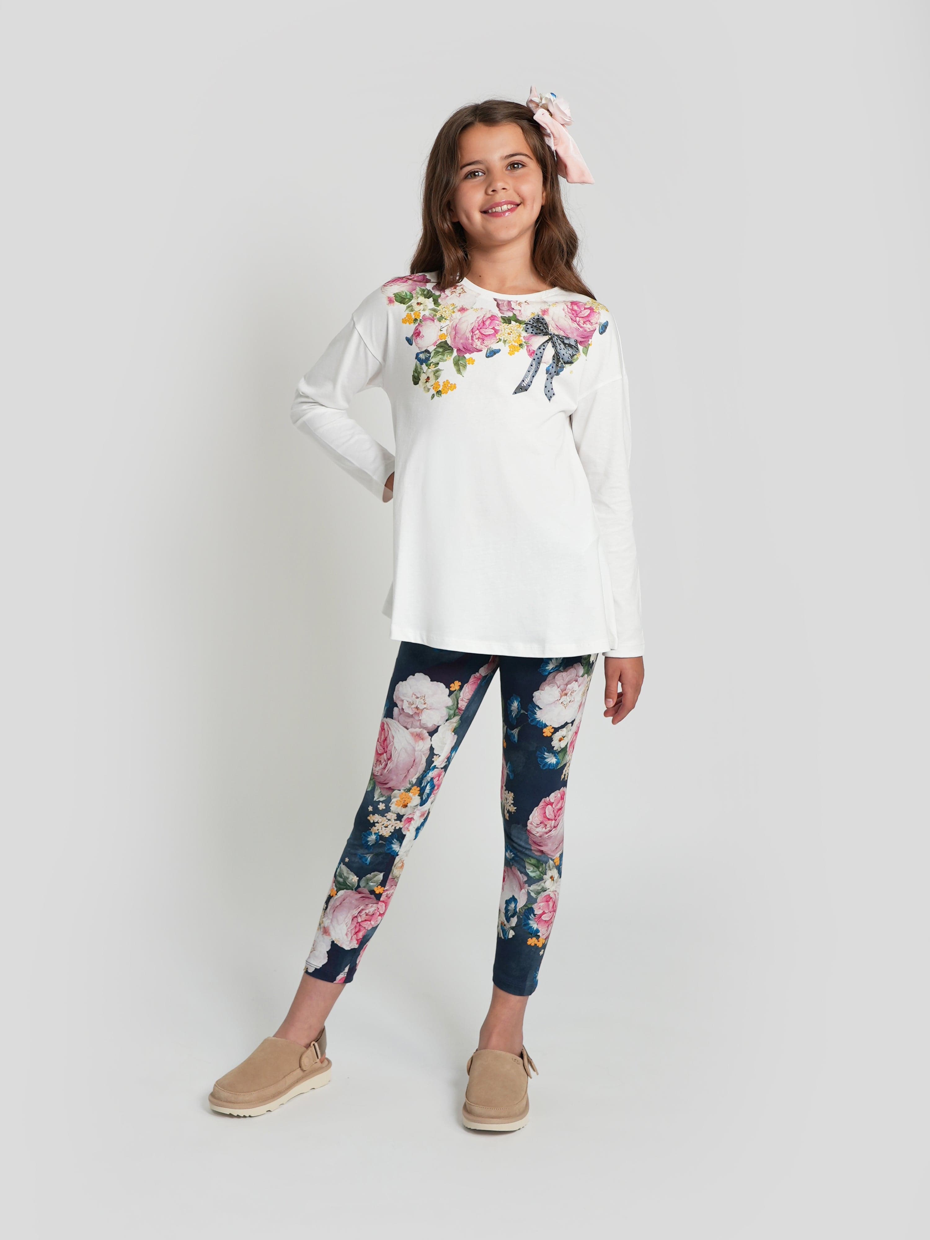 Monnalisa Girls Baroque Roses Leggings Set in Ivory