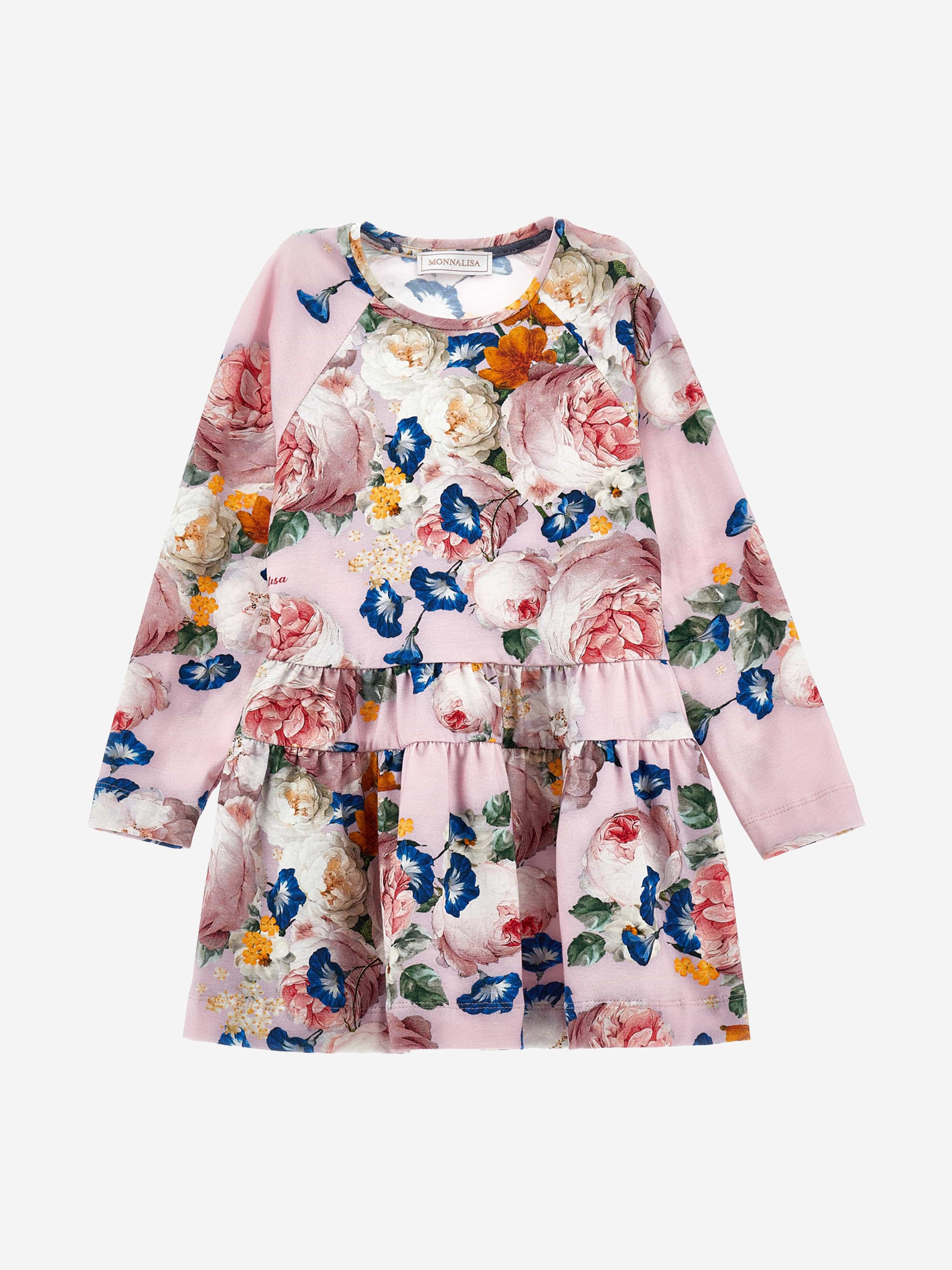 Monnalisa Girls Baroque Roses Jersey Dress in Multicolour