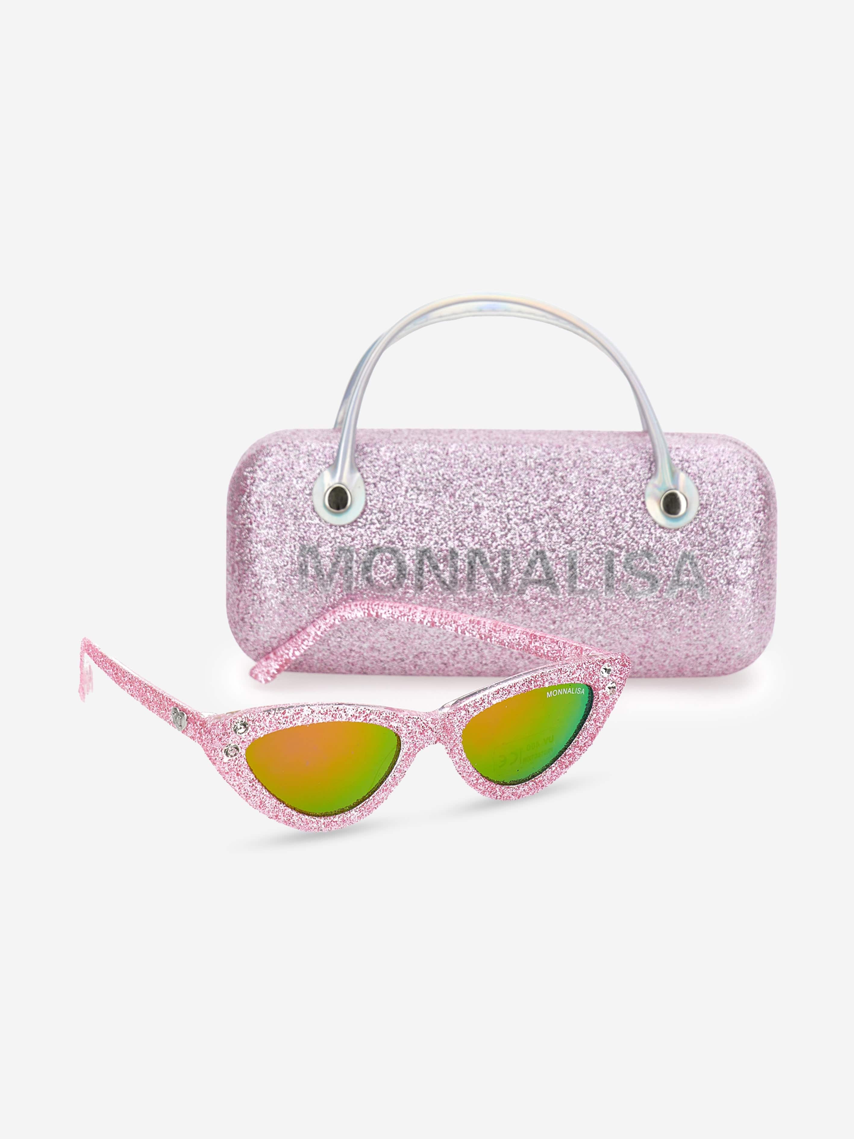 Monnalisa Girls Cat Eye Sparkle Sunglasses With Case in Pink