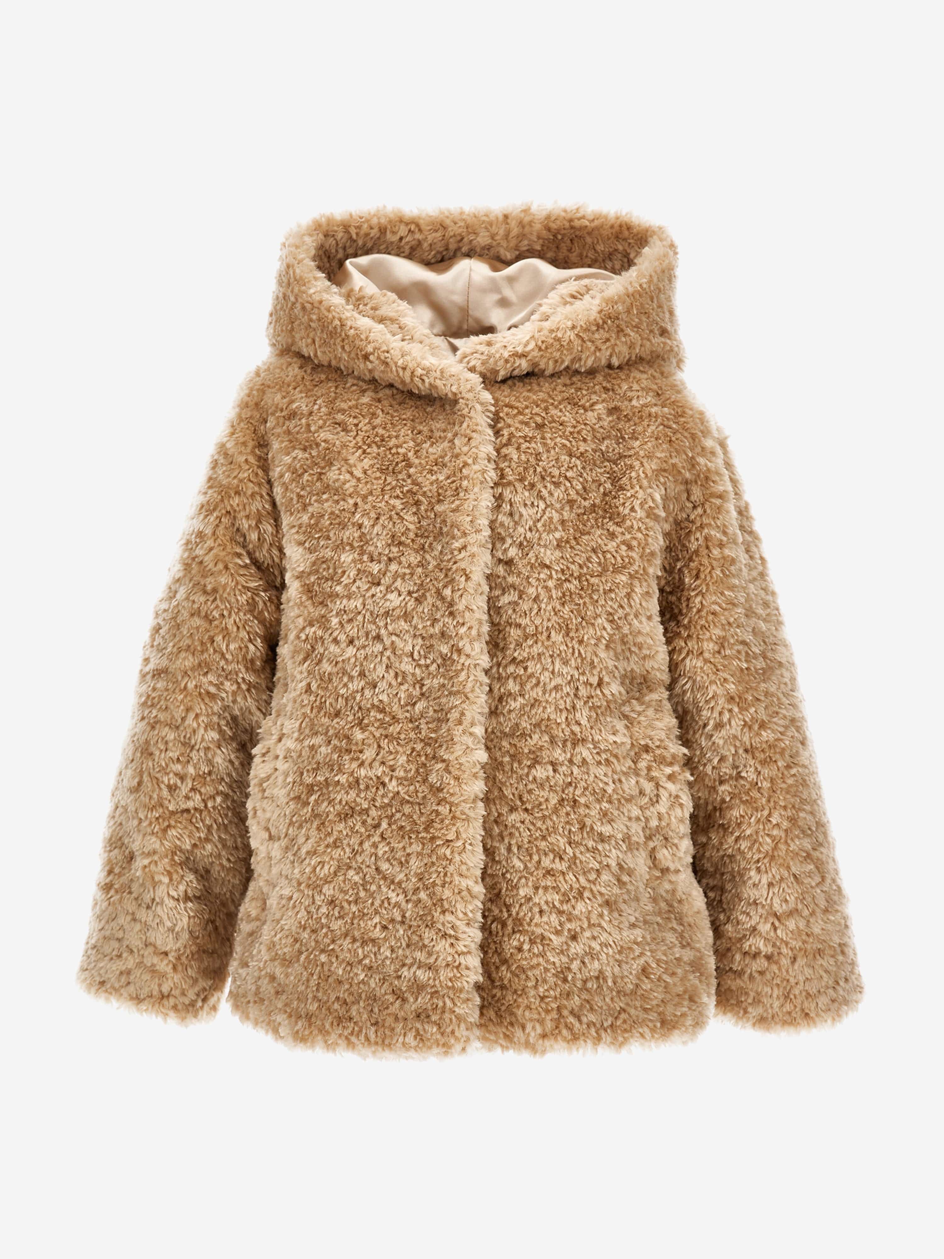 Monnalisa Girls Plush Faux Fur Jacket in Beige