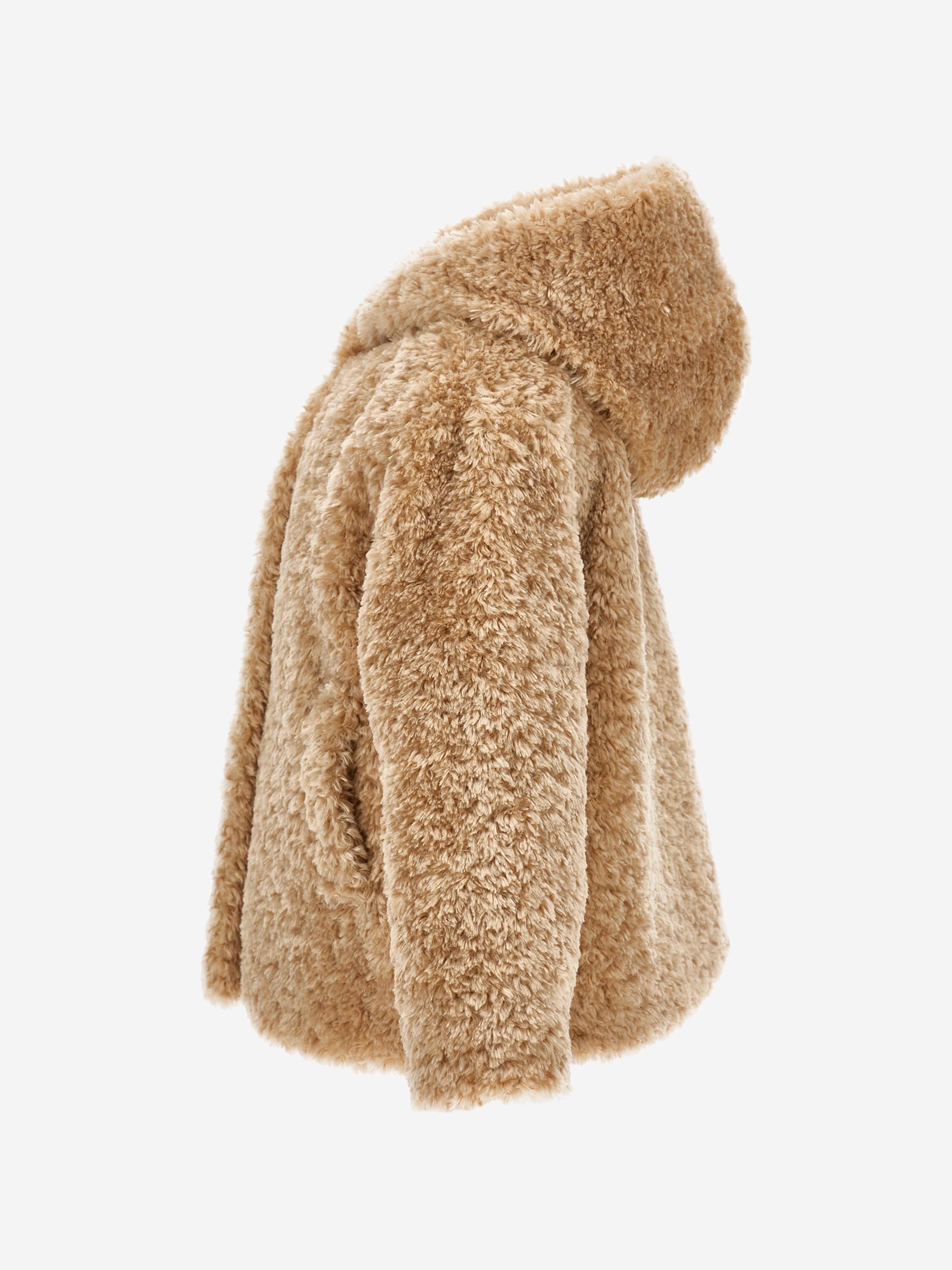 Monnalisa Girls Plush Faux Fur Jacket in Beige