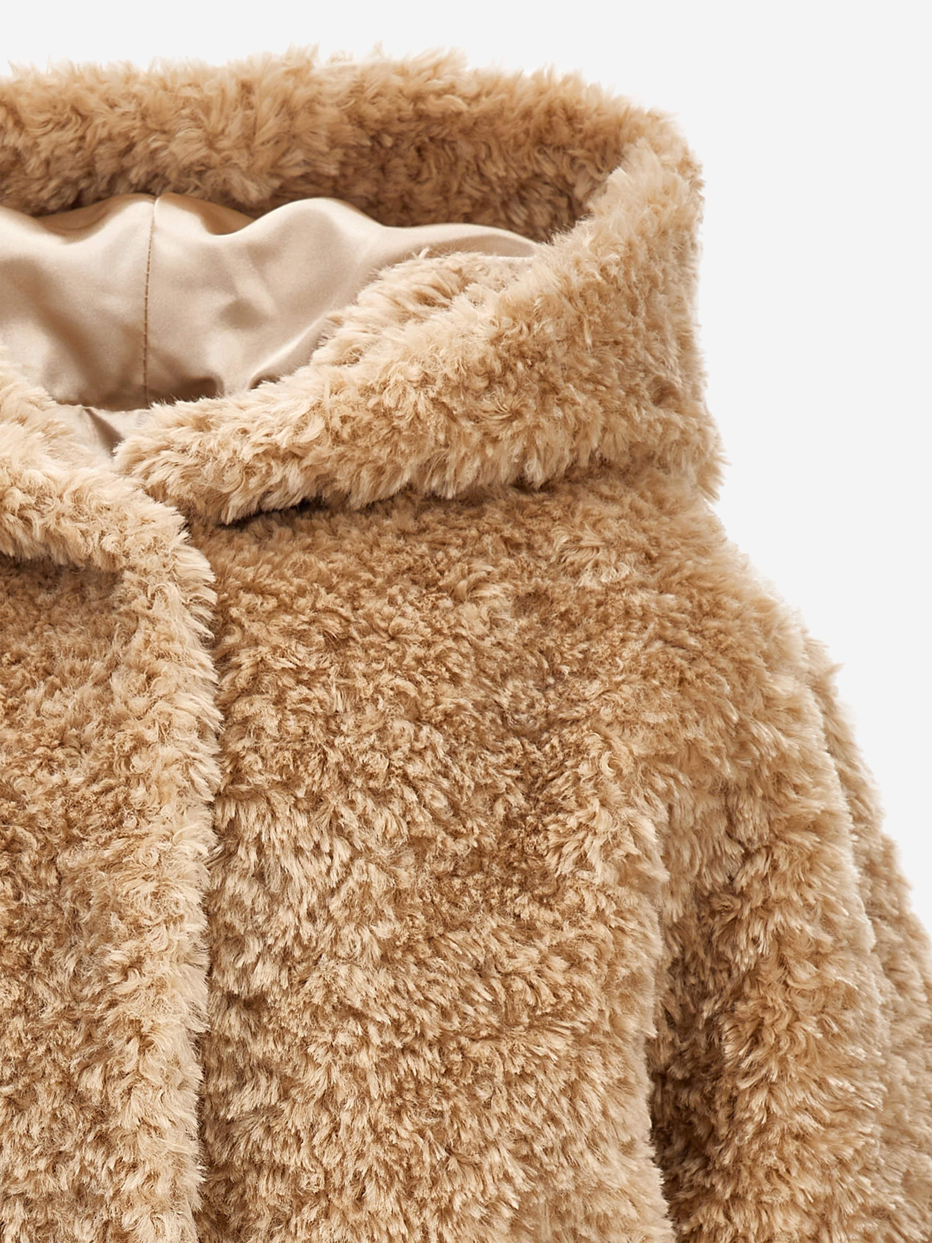 Monnalisa Girls Plush Faux Fur Jacket in Beige